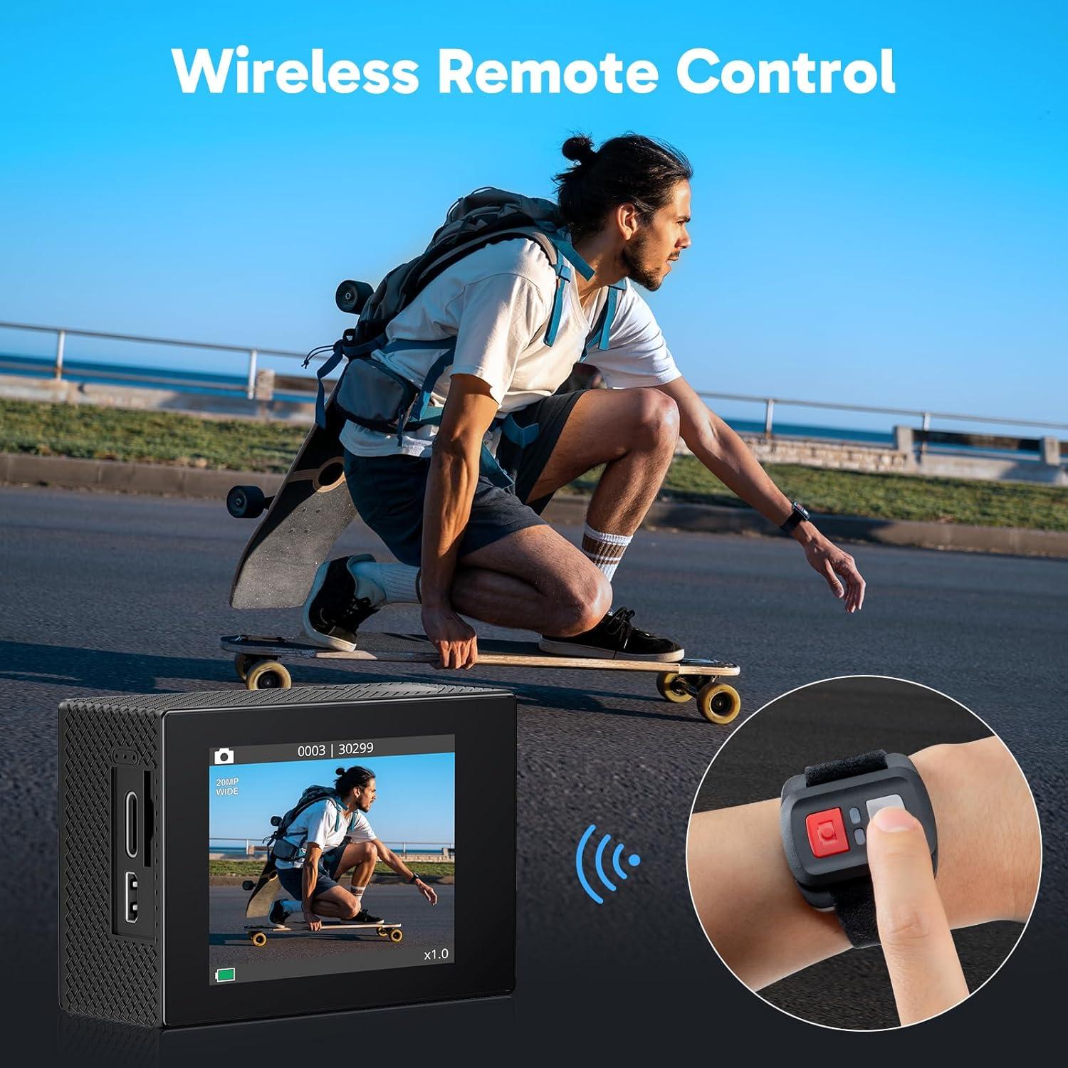 AKASO EK7000 4K Action Camera-131ft Waterproof Camera 4X, Remote Control UHD 20MP w/ Accessories Kit