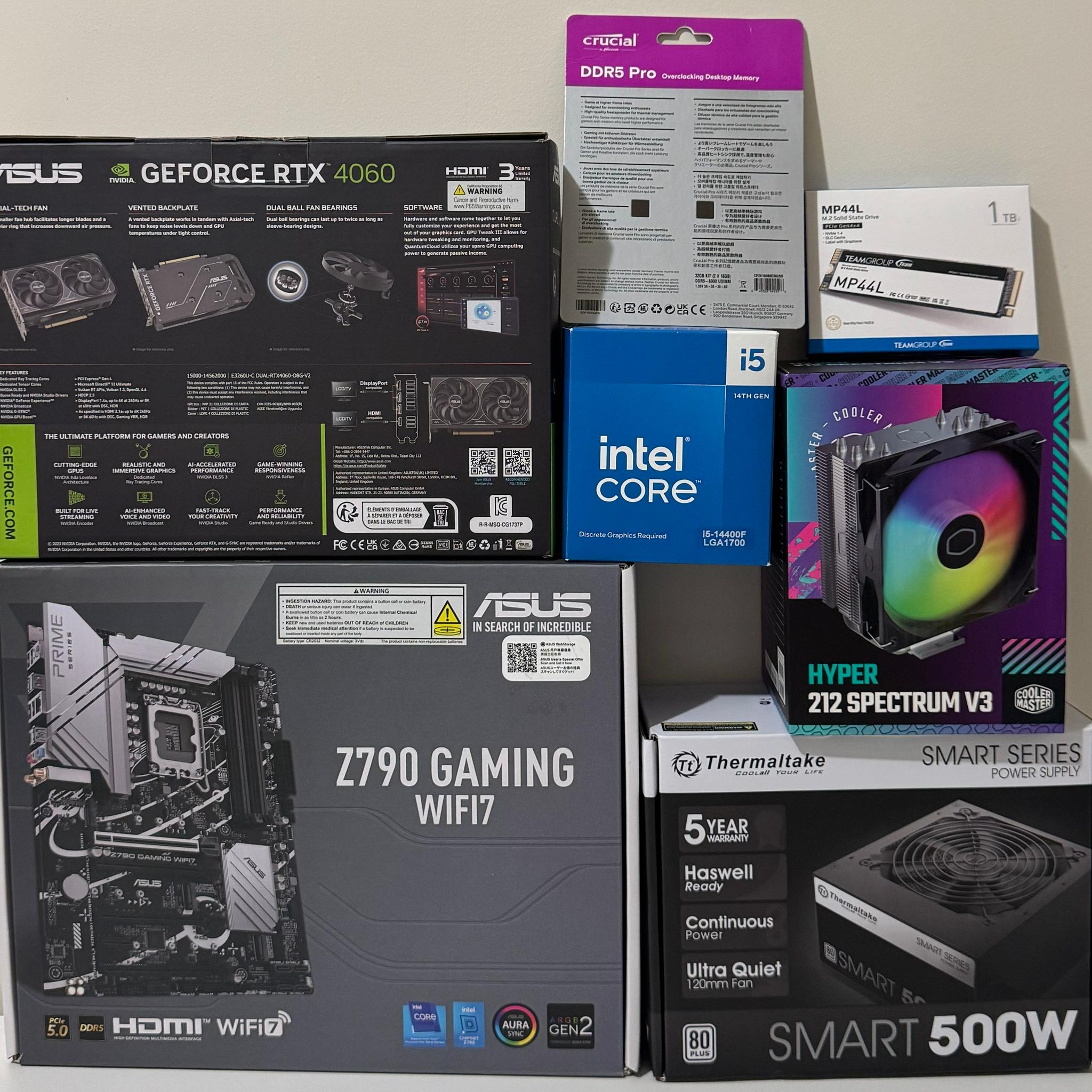 Intel Core i5 14400F GeForce RTX 4060 ASUS Z790 Gaming WIFI7 1TB SSD 32GB DDR5 Montech AIR 903 Case