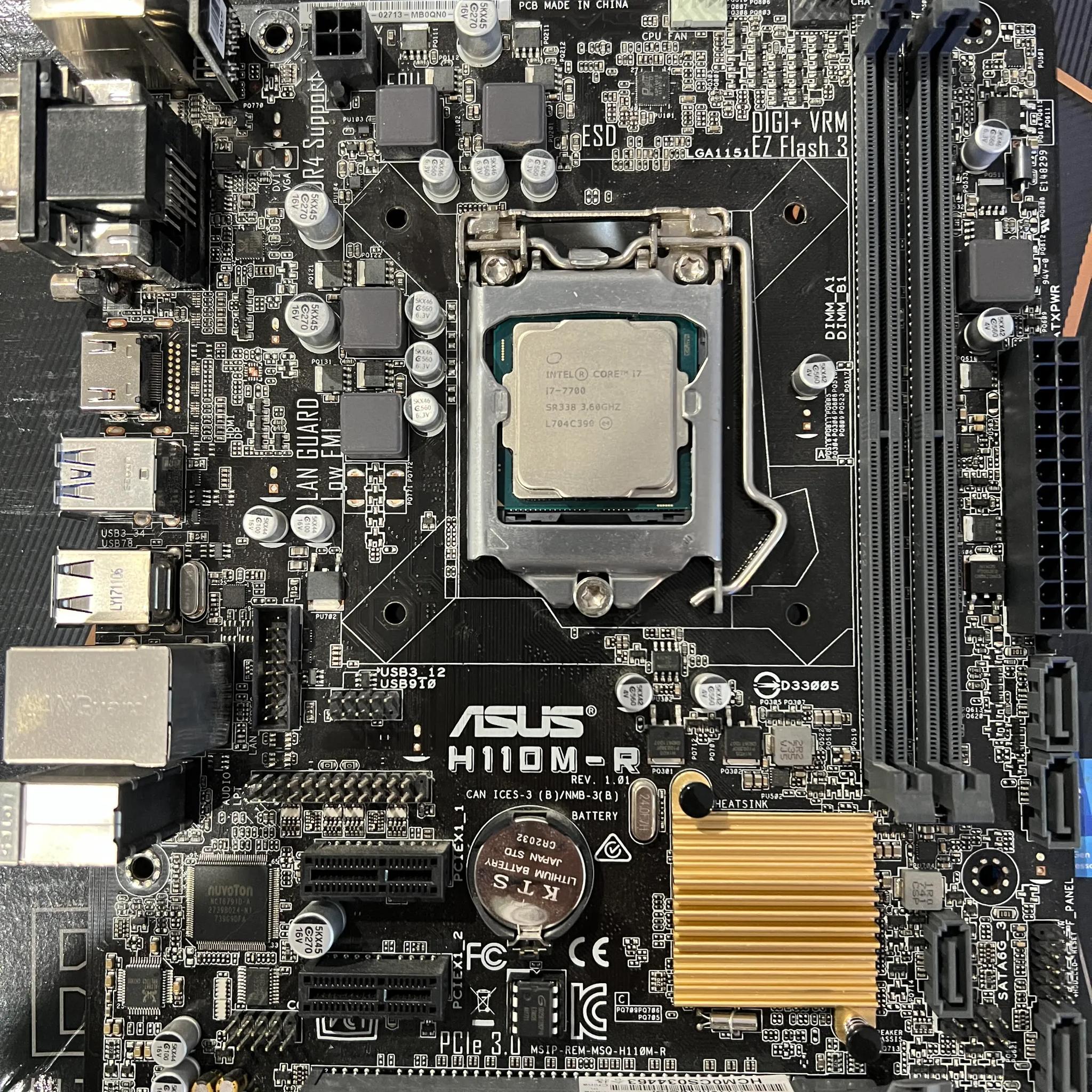 Asus H110M-R Motherboard/Intel i7 7700 Combo