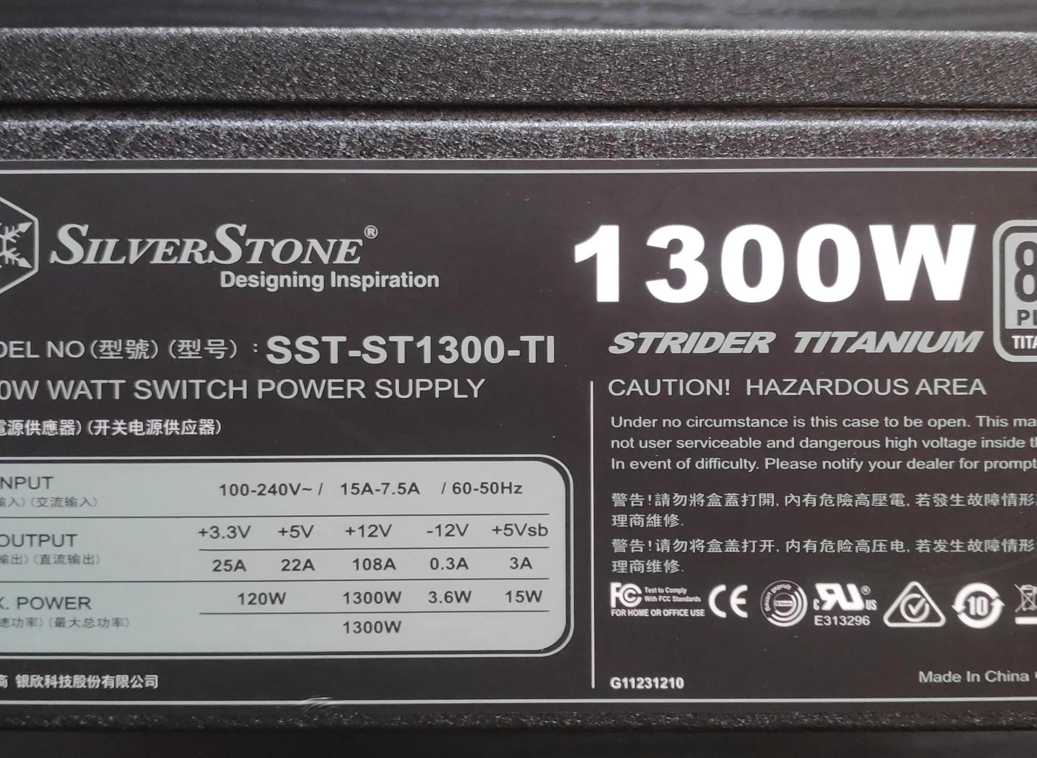 SilverStone ST1300-TI, 1300W, 80 Plus Titanium Certified Fully Modular Power Supply