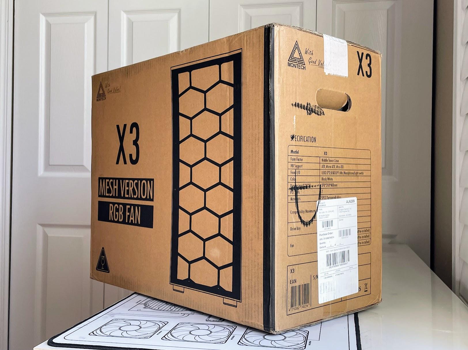 BNIB Montech X3 Mesh Tempered Glass Mid-Tower ATX PC Case - White w/ 6x Preinstalled 120mm RGB Fans