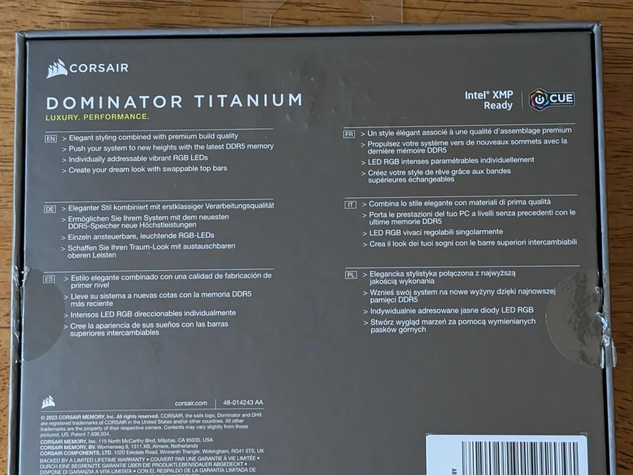 Corsair Dominator Titanium RGB 64GB (2 x 32GB) DDR5-6600 PC5-52800 CL32 RAM