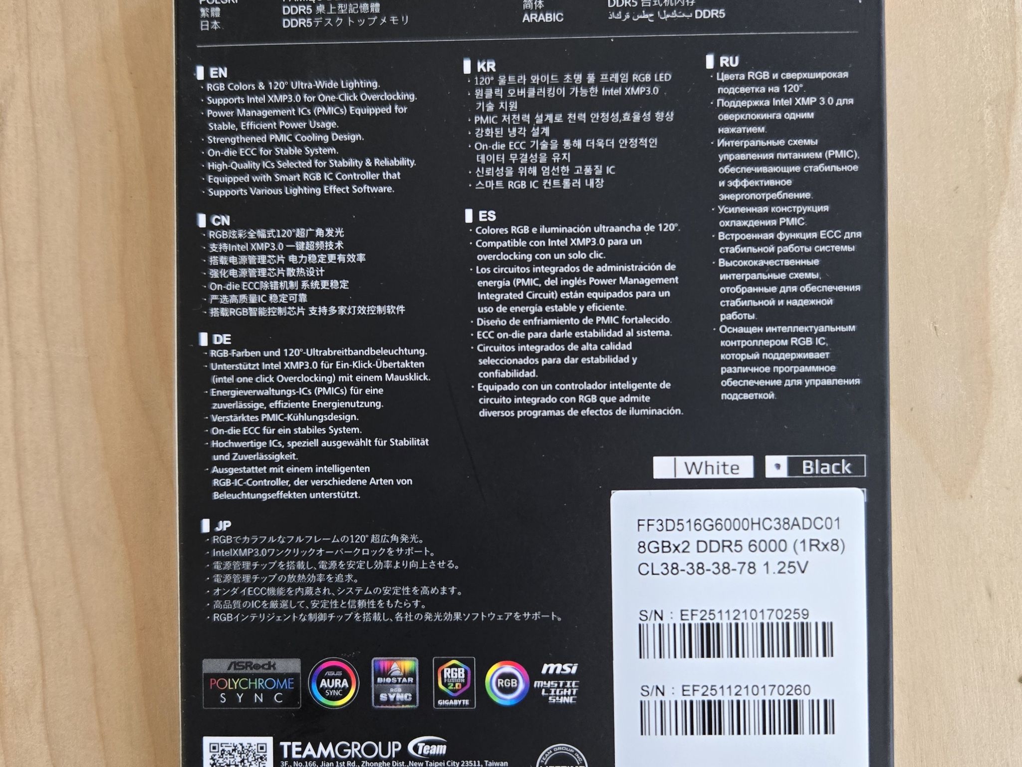 * New In Box*  16gb T-Force Black RGB, 6000MHz