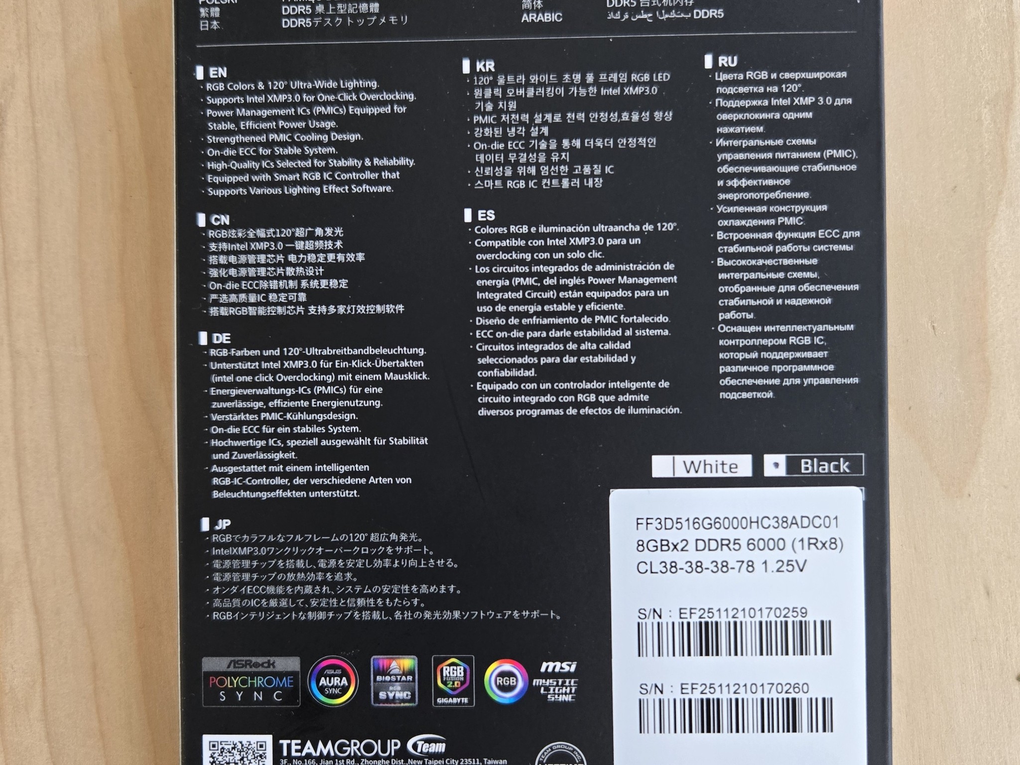 * New In Box*  16gb T-Force Black RGB, 6000MHz