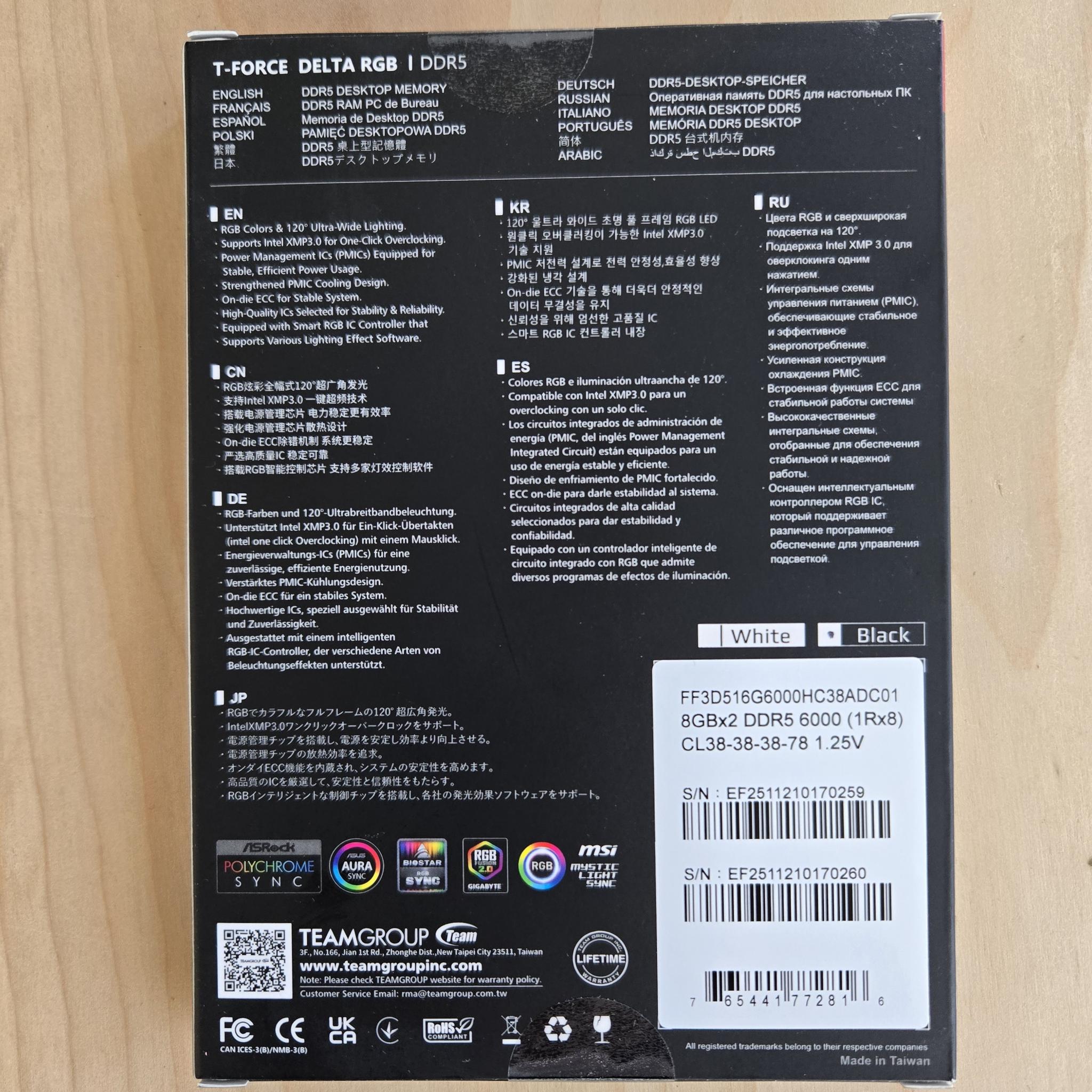 * New In Box*  16gb T-Force Black RGB, 6000MHz