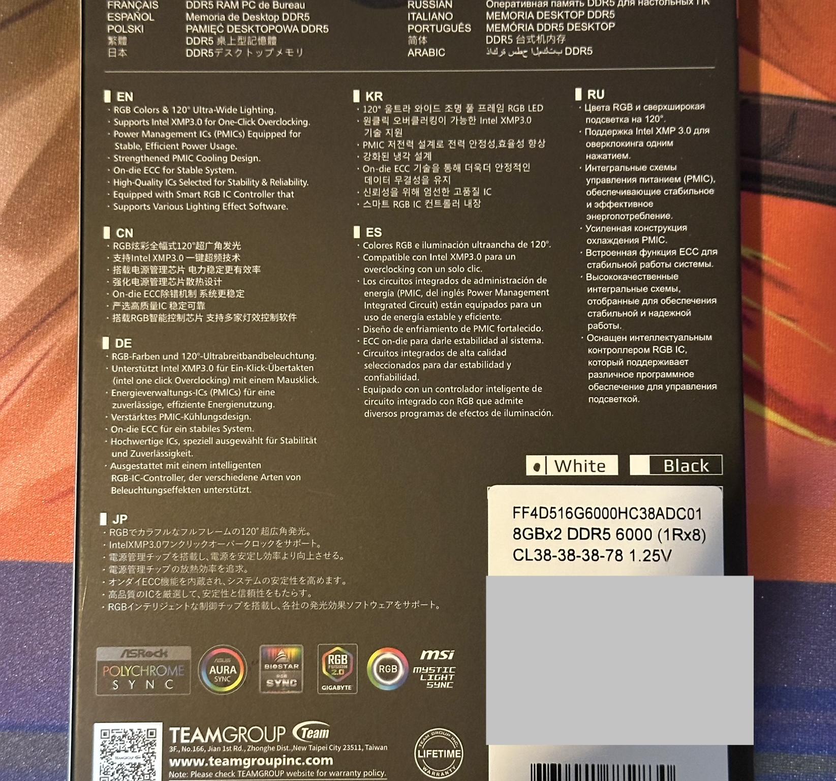 Team Group 16GB (2 x 8GB) White RGB DDR5