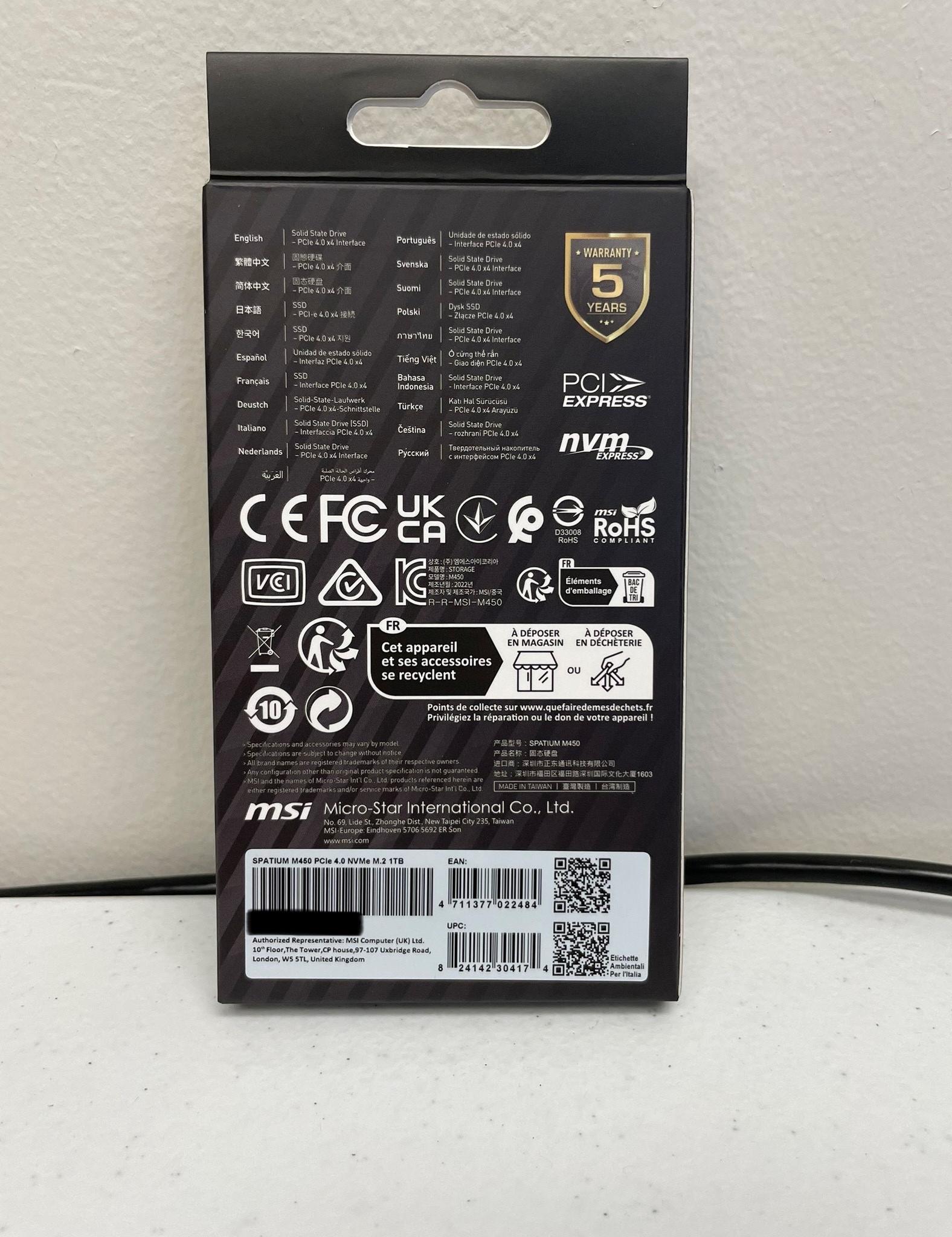 BNIB MSI Spatium M450 1TB