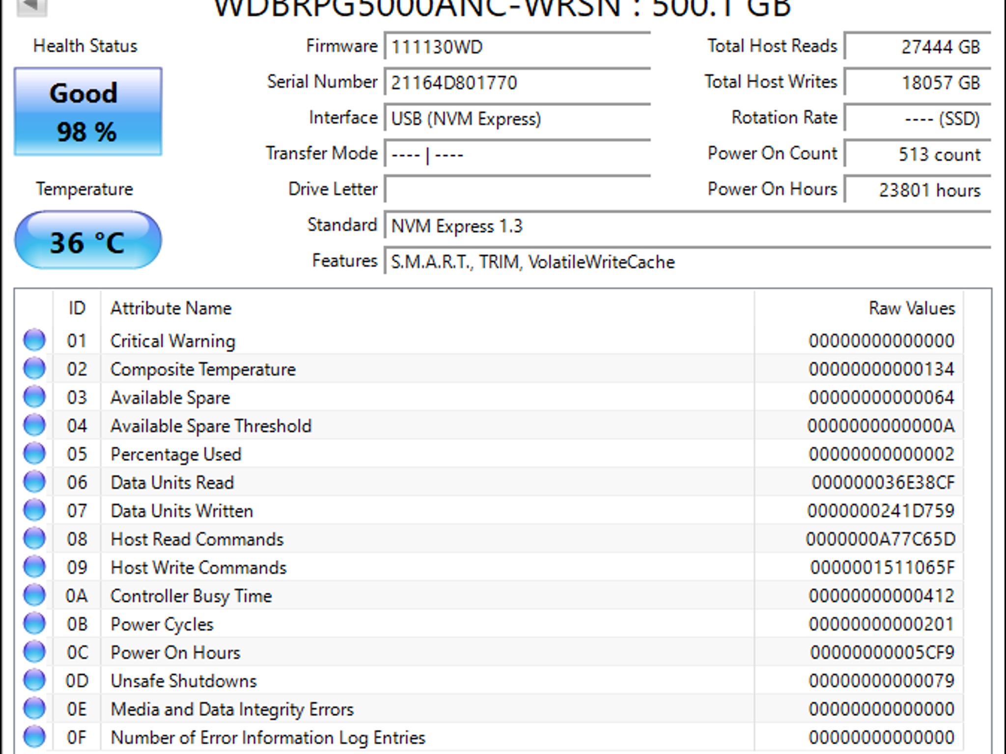 500GB Western Digital Black SN750 SSD PCIe Gen 3 NVMe