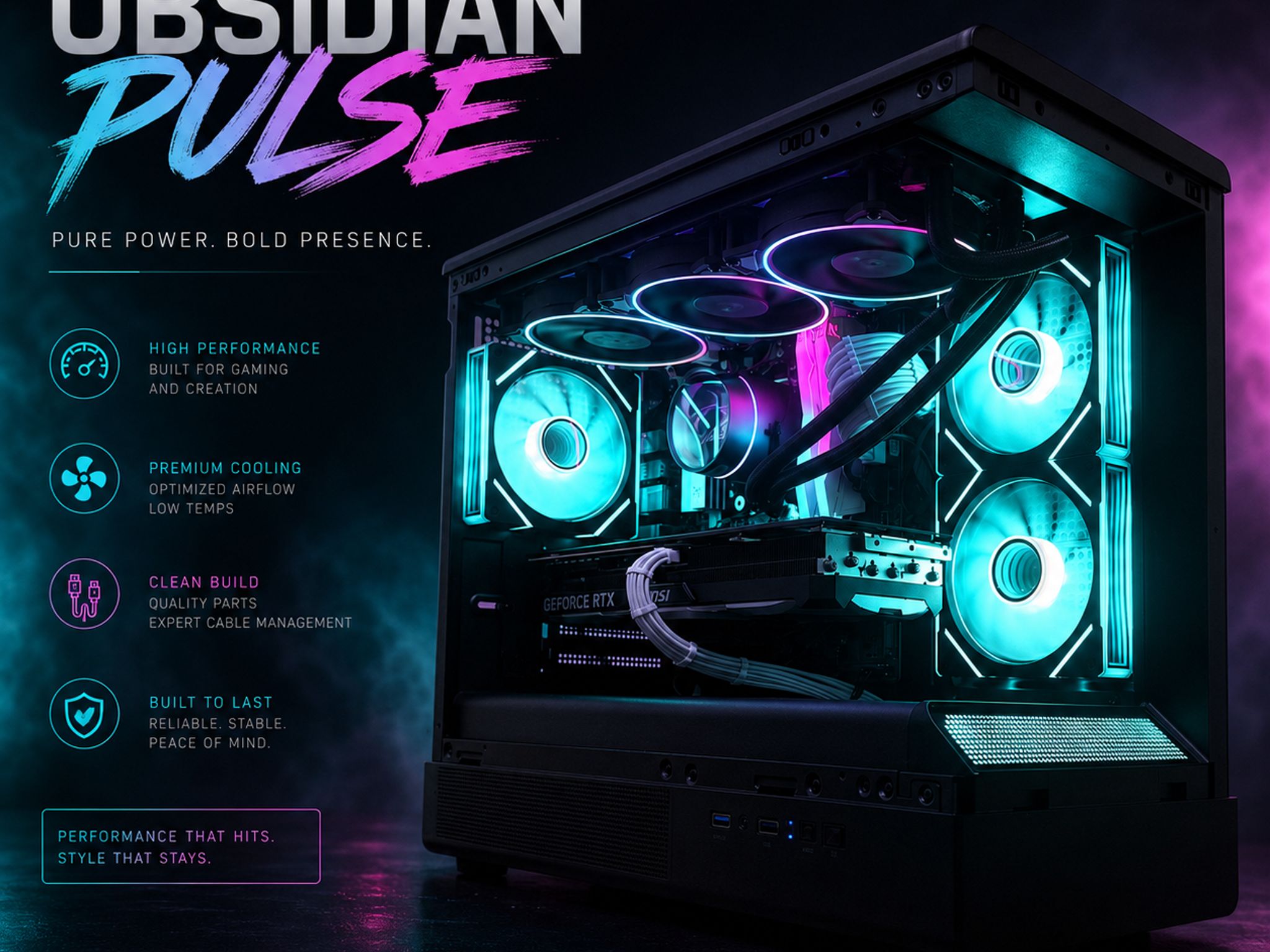 ⚫️"Obsidian Pulse"⚫️| 1440p/4k Gaming | RTX 4070 Ti | Ryzen 7 7700X | 32GB DDR5 | 2TB NVMe SSD