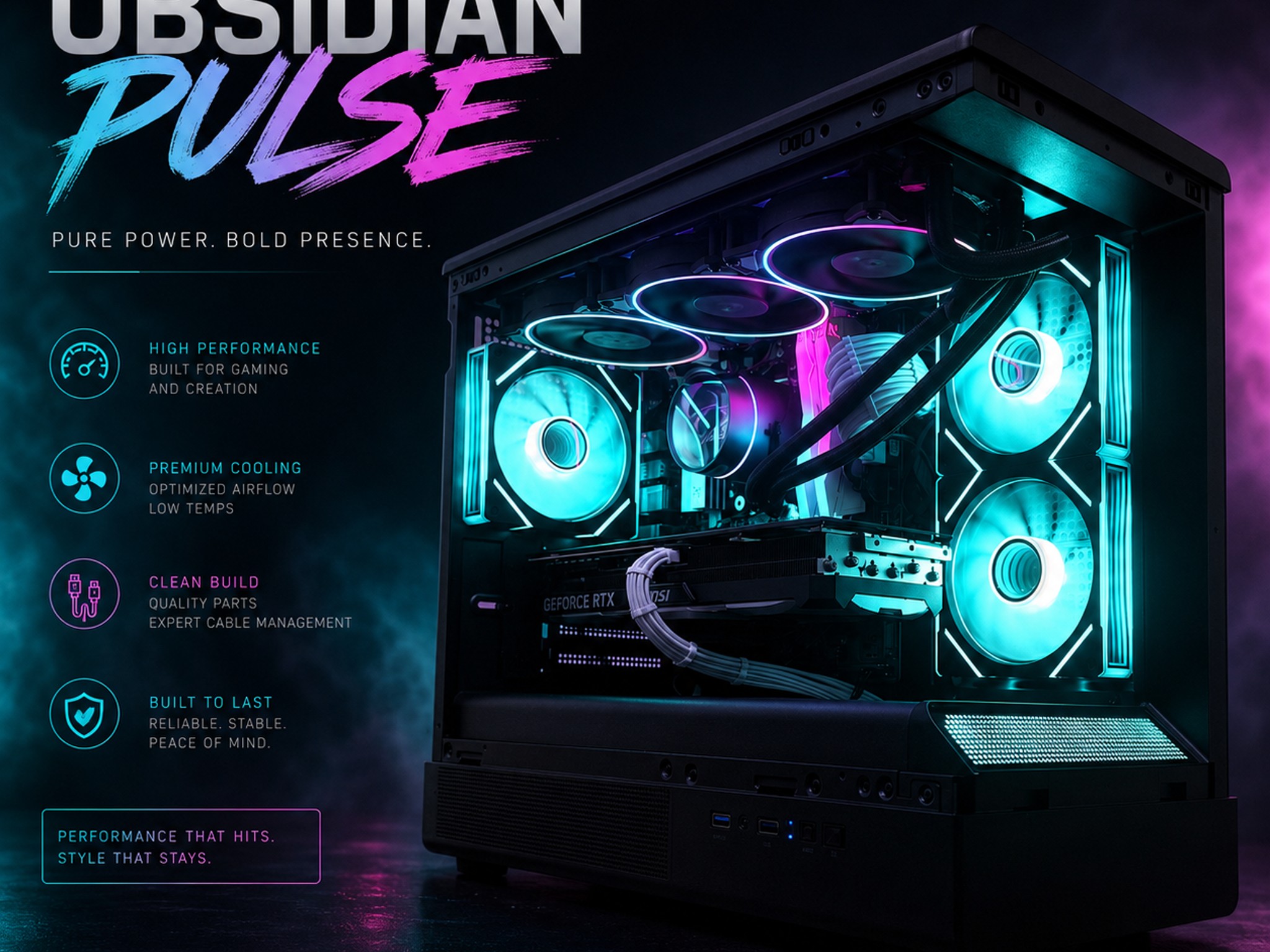 ⚫️"Obsidian Pulse"⚫️| 1440p/4k Gaming | RTX 4070 Ti | Ryzen 7 7700X | 32GB DDR5 | 2TB NVMe SSD