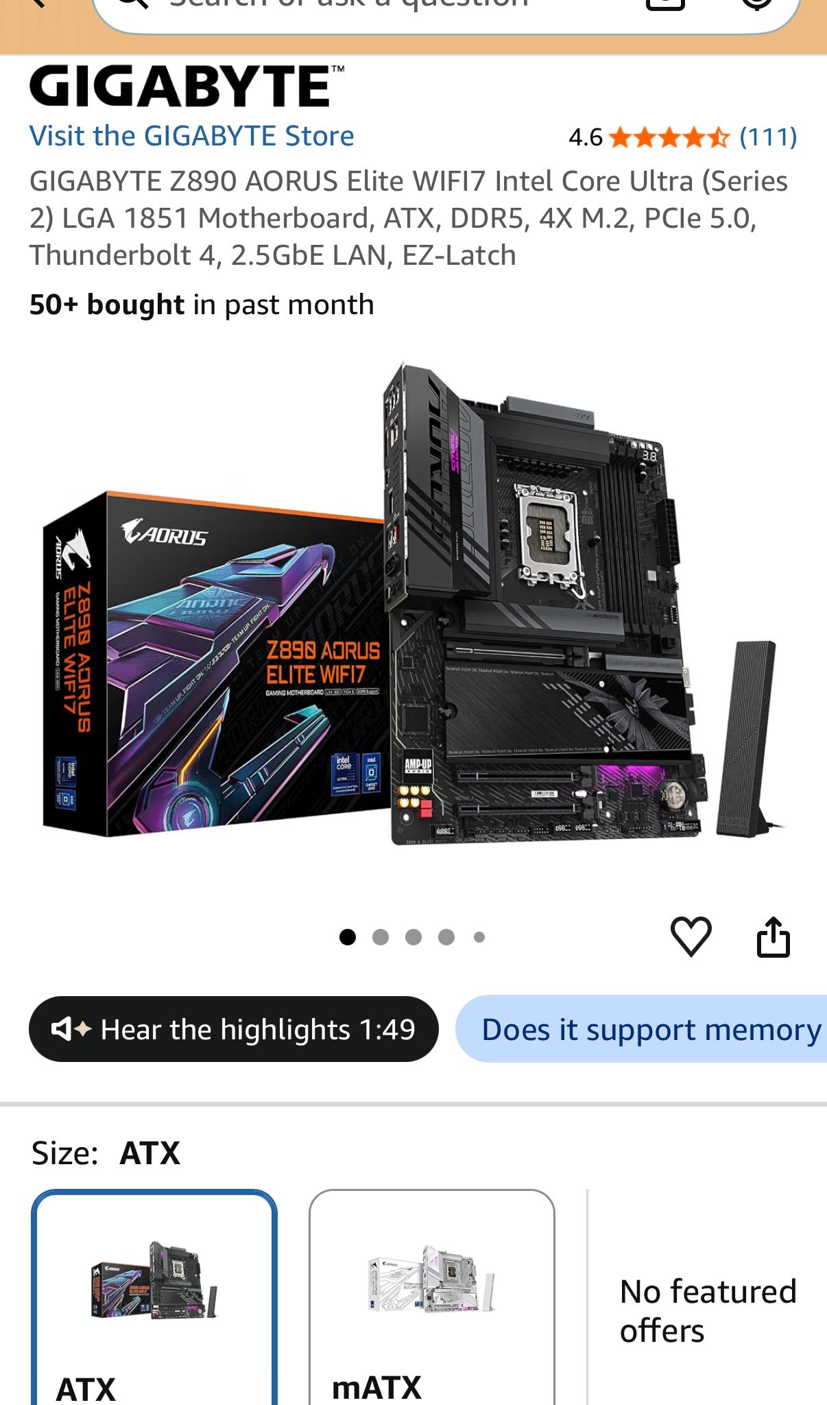 Gigabyte Z890 AORUS Elite WIFI7 Intel LGA1851
