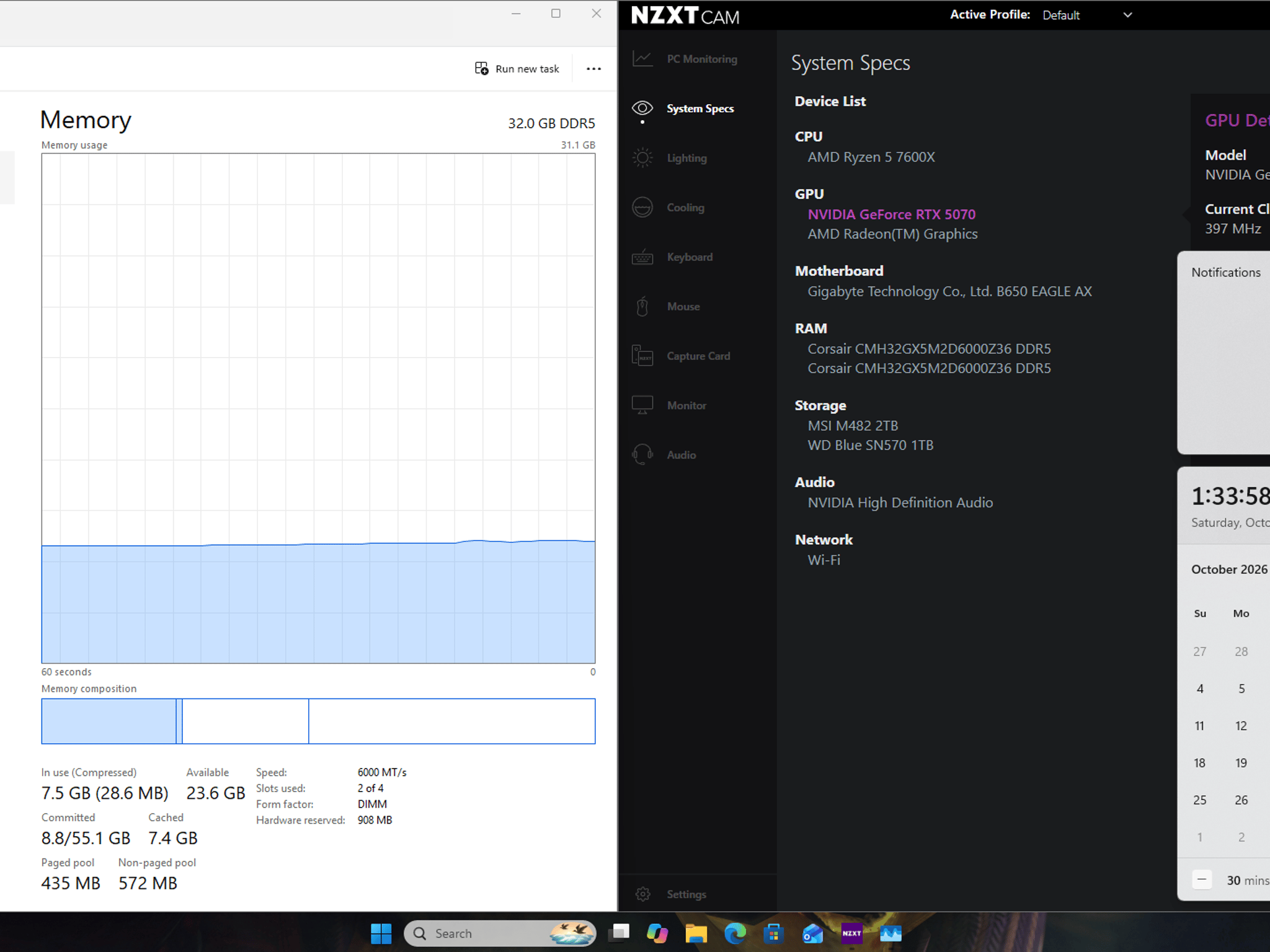 Gaming PC: Ryzen 5 7600x / MSI GeForce RTX 5070 12G SHADOW 3X OC / 32GB RAM