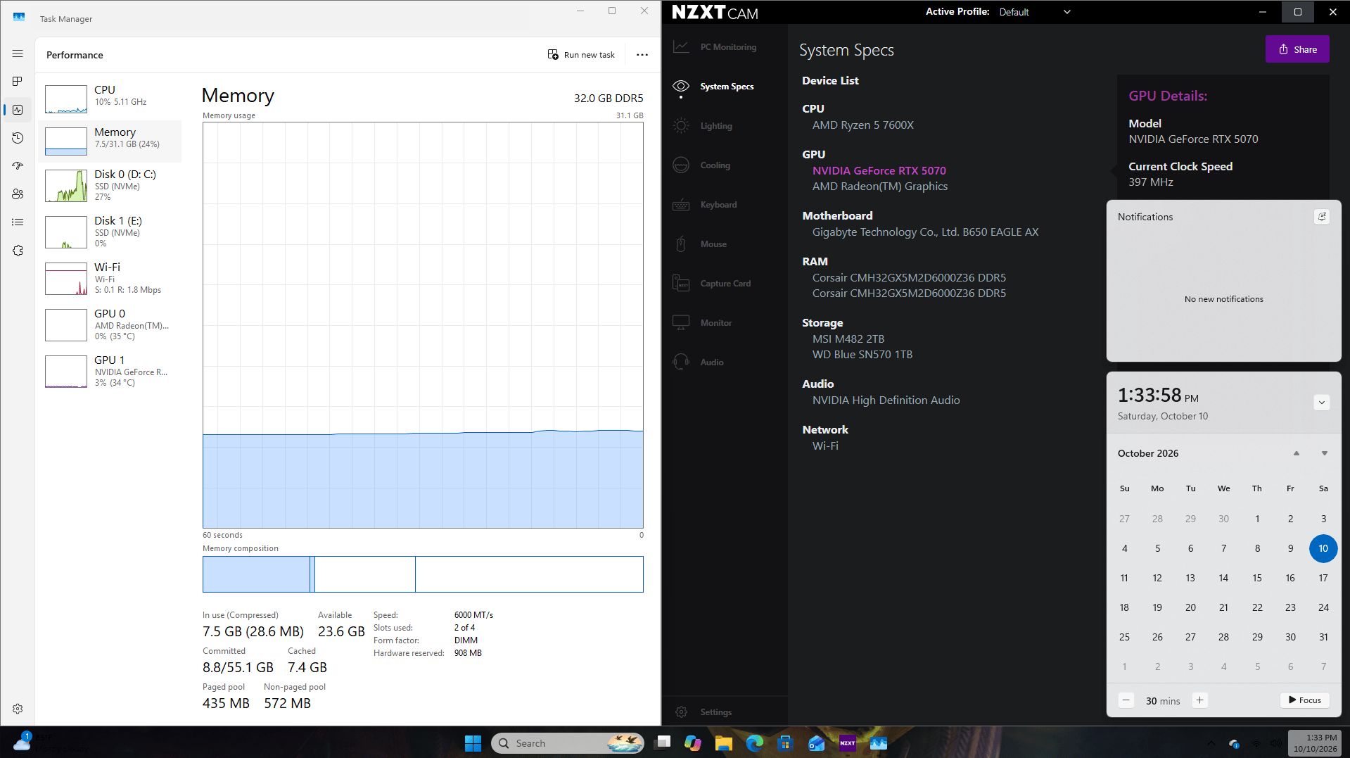 Gaming PC: Ryzen 5 7600x / MSI GeForce RTX 5070 12G SHADOW 3X OC / 32GB RAM