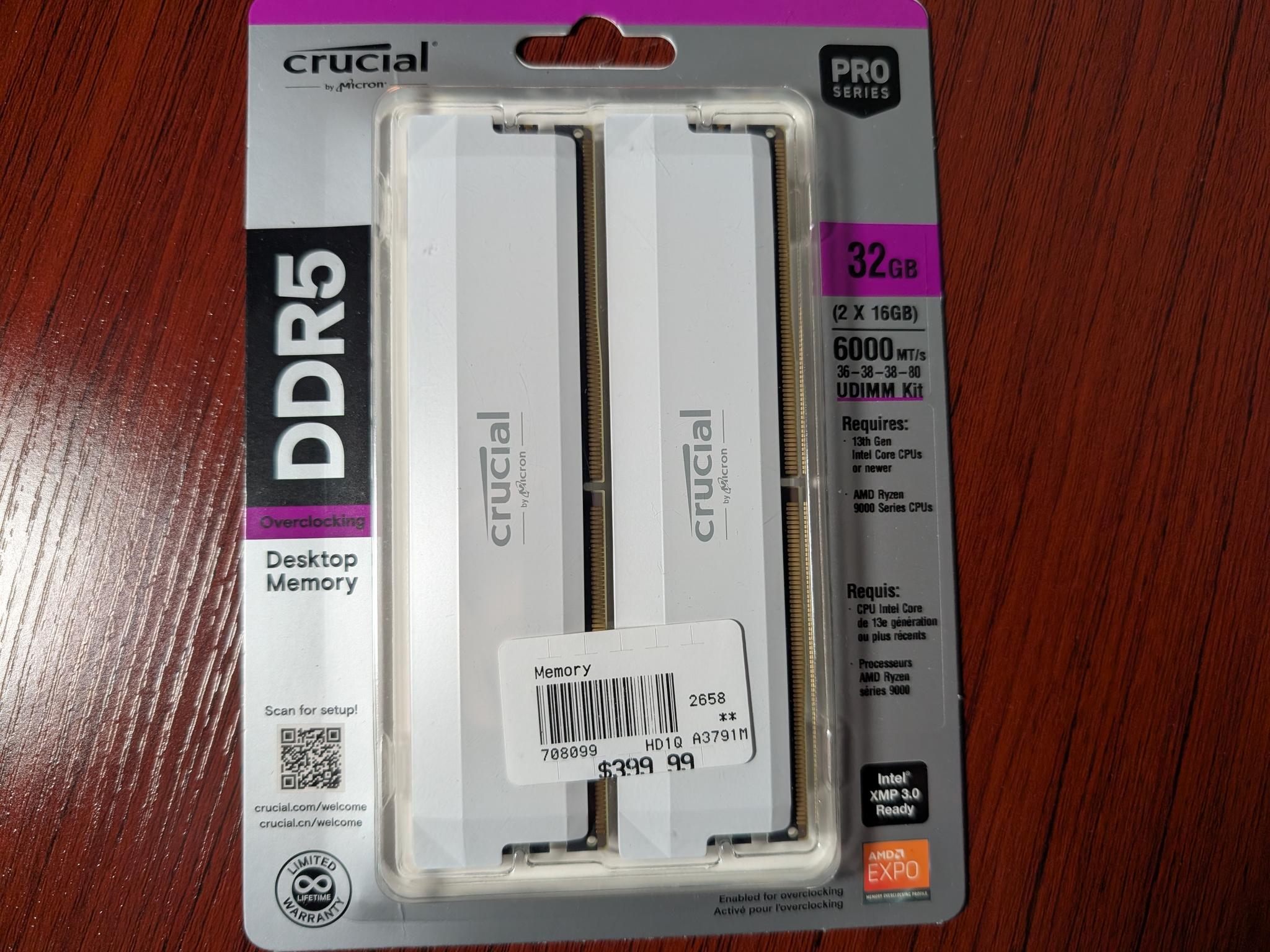 Crucial Pro Overclocking 32GB (2x16GB) DDR5 6000 RAM *BRAND NEW SEALED*