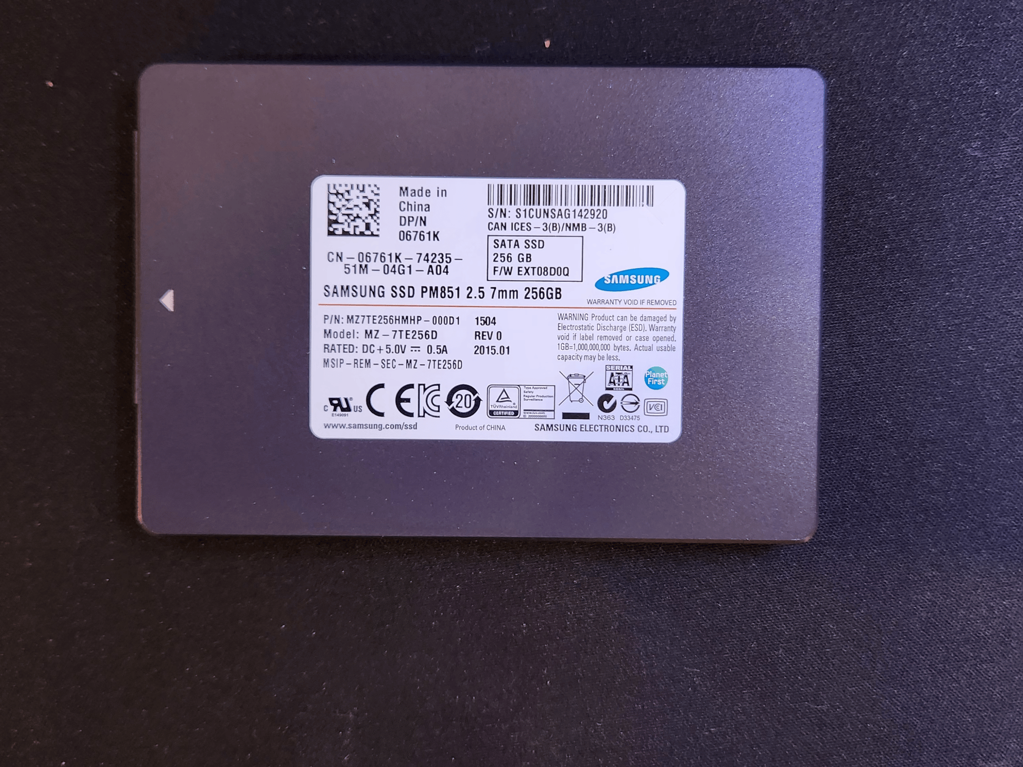 Samsung PM851 256GB SATA SSD - Used