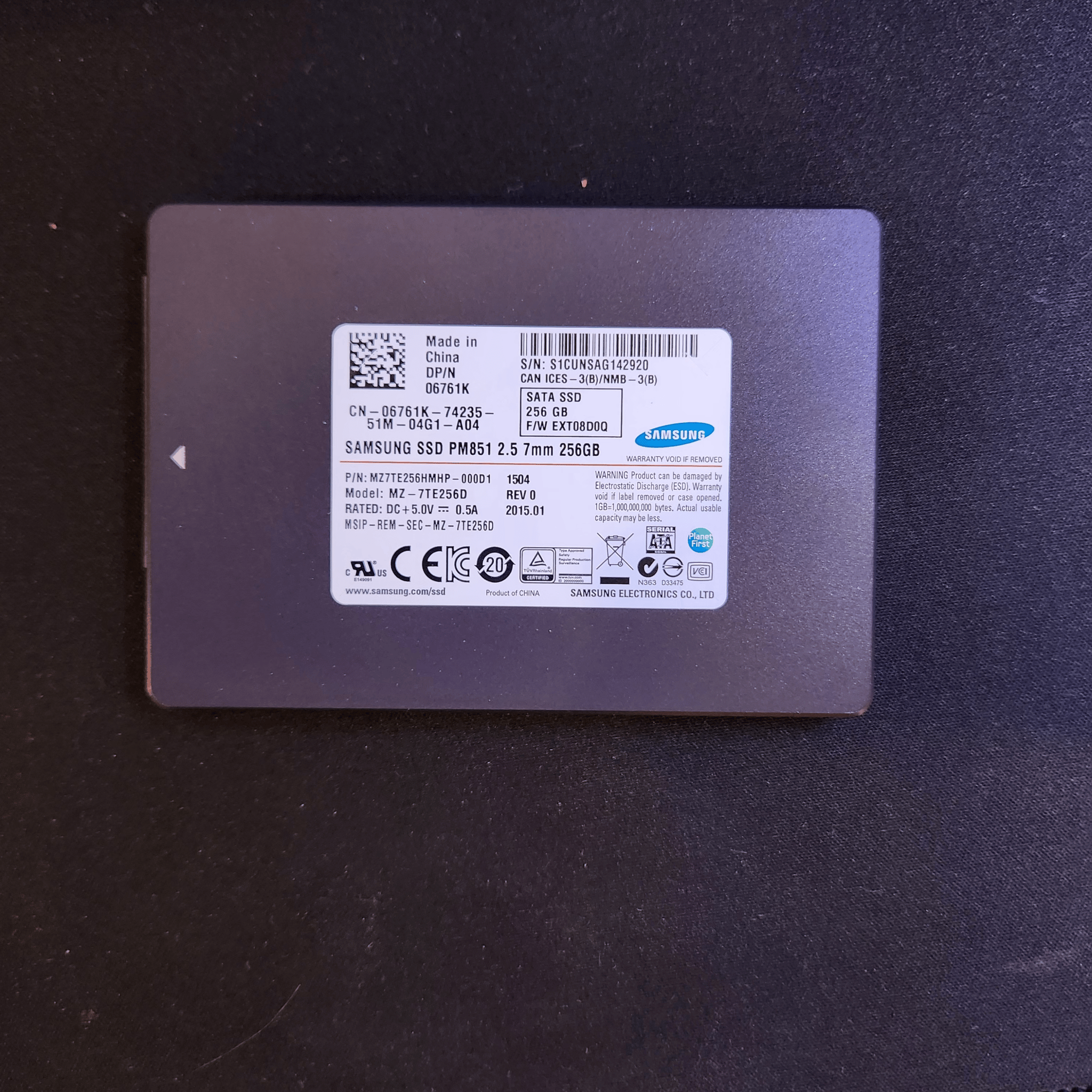 Samsung PM851 256GB SATA SSD - Used