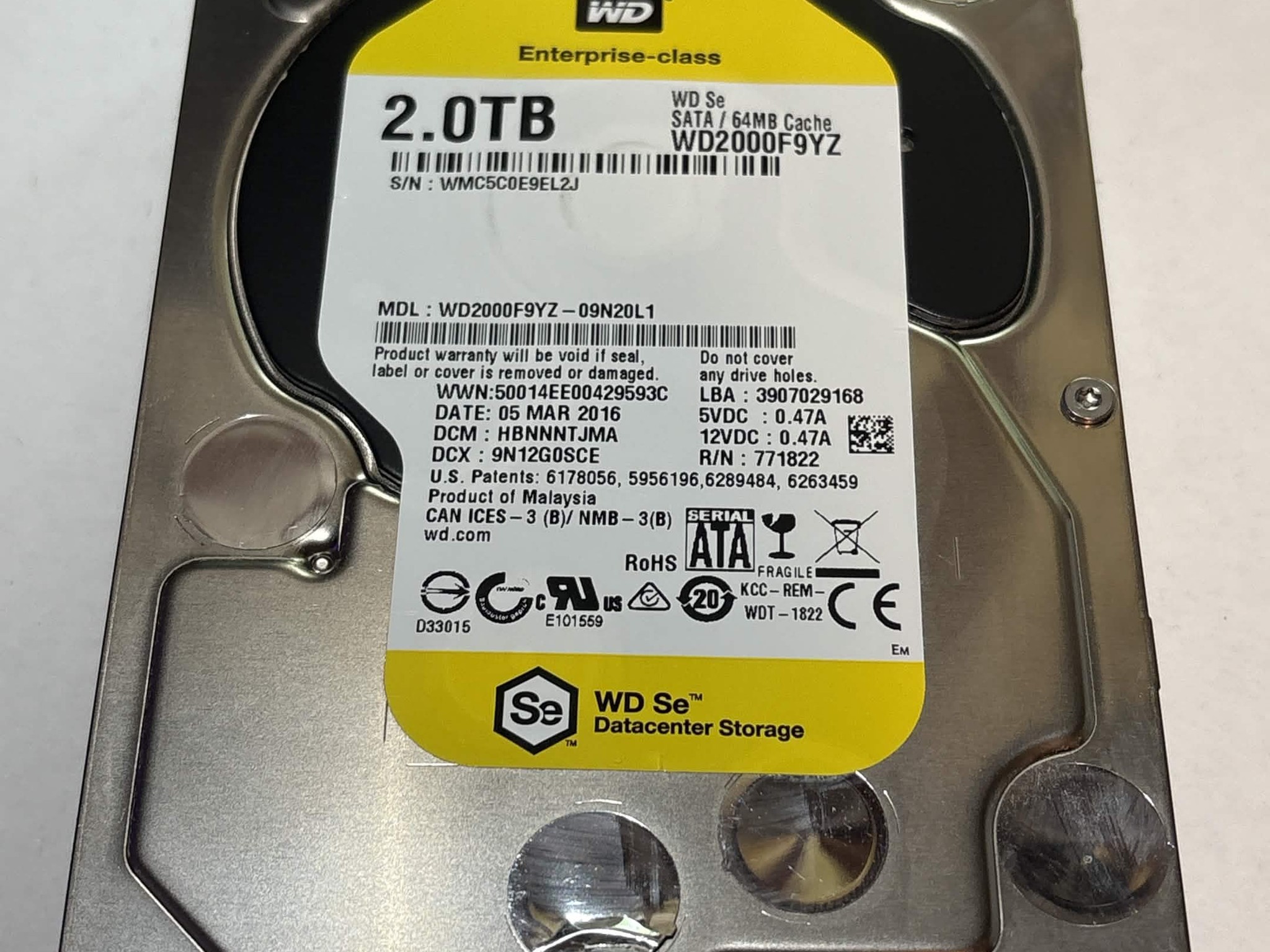 WD Se 2TB WD2000F9YZ 7200RPM Enterprise SATA HDD – 45,799 Hours – Good SMART