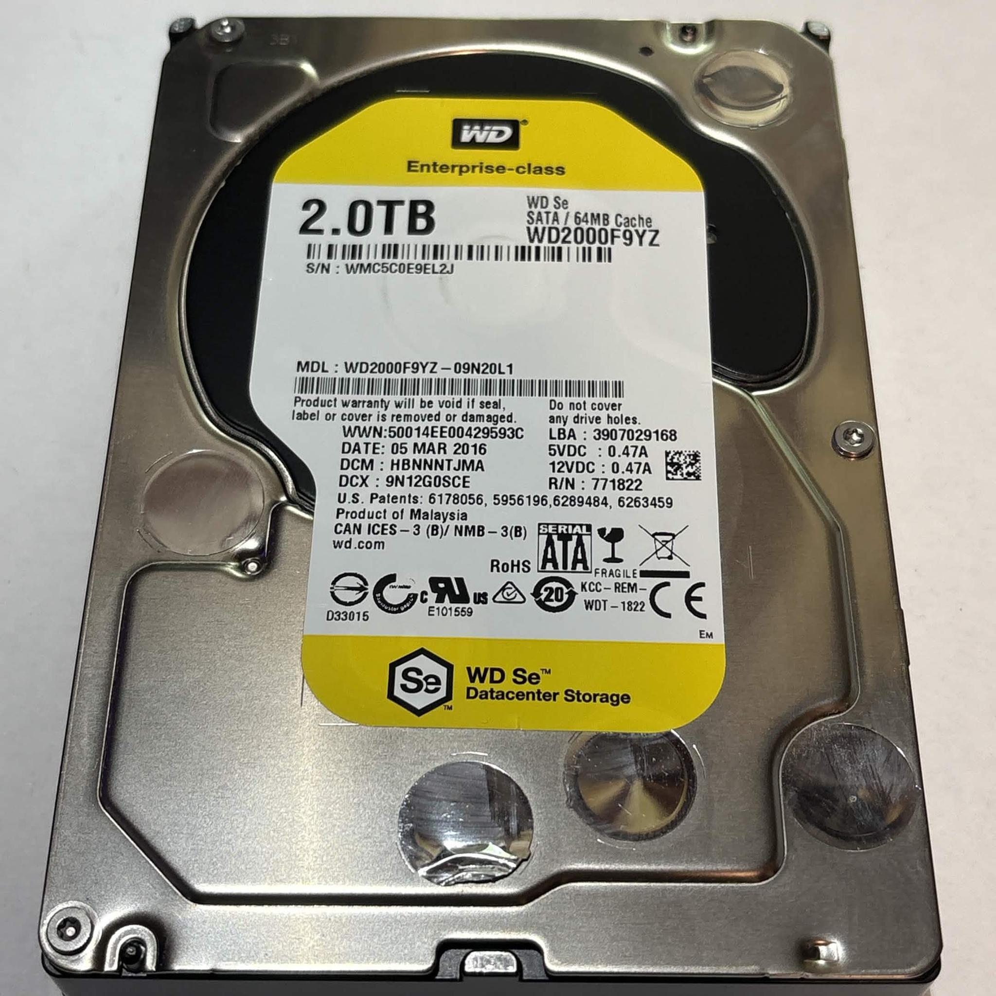 WD Se 2TB WD2000F9YZ 7200RPM Enterprise SATA HDD – 45,799 Hours – Good SMART