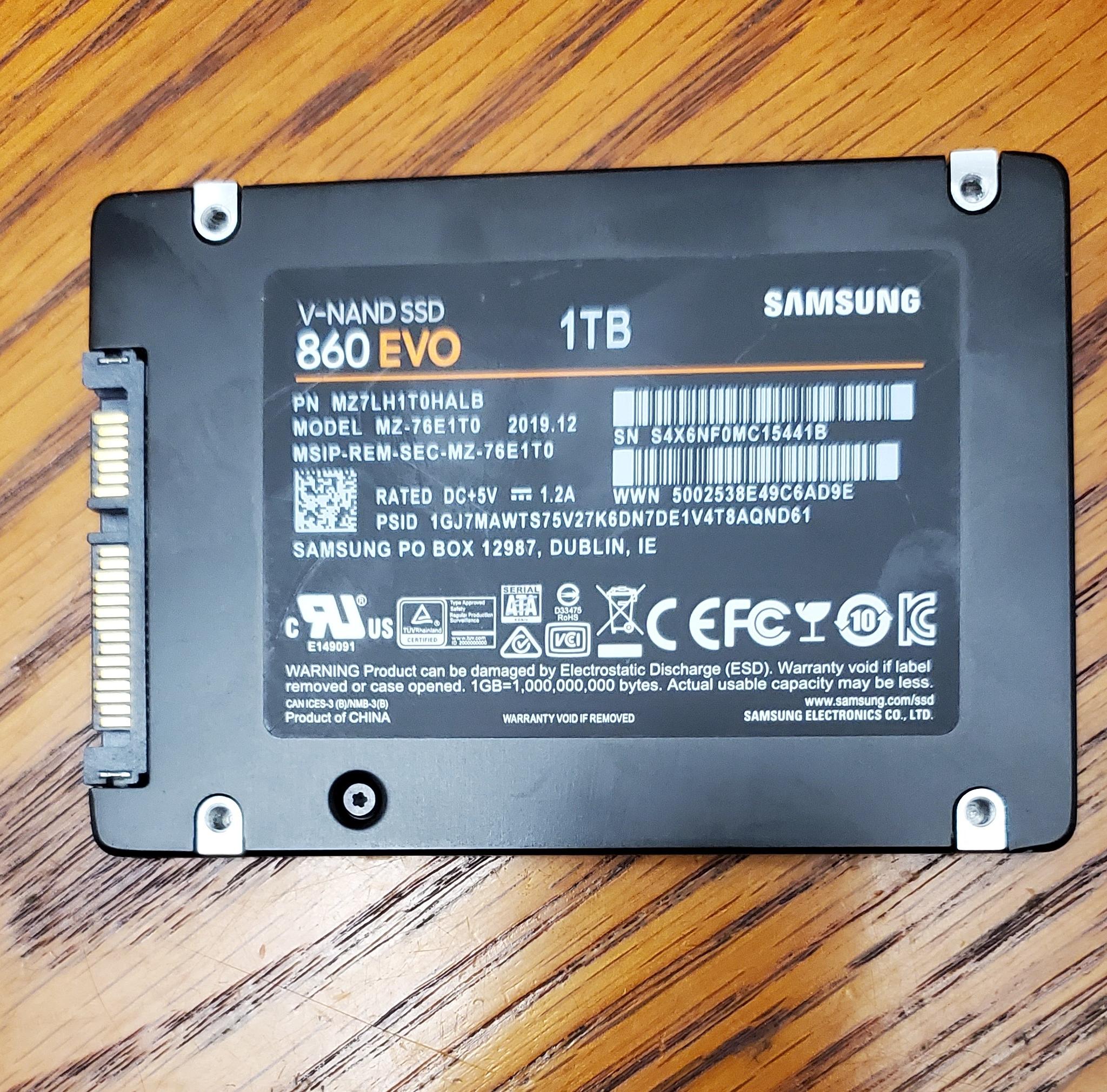 Pre-owned Samsung 1TB 860 EVO Series SATA III 2.5" Internal SSD MZ-76E1T0- 99% Health