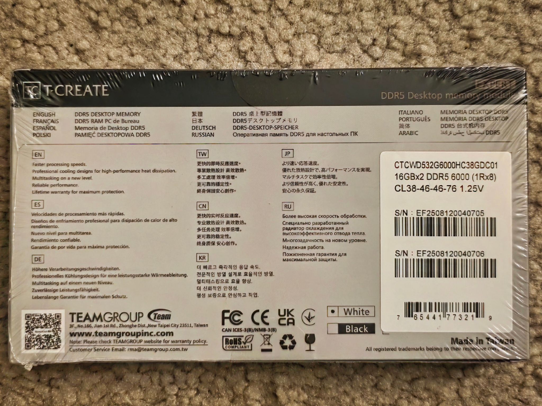 TEAMGROUP T-Create Expert 32GB (2 x 16GB) DDR5 6000MHz CL38-46-46-76 White Brand New Sealed
