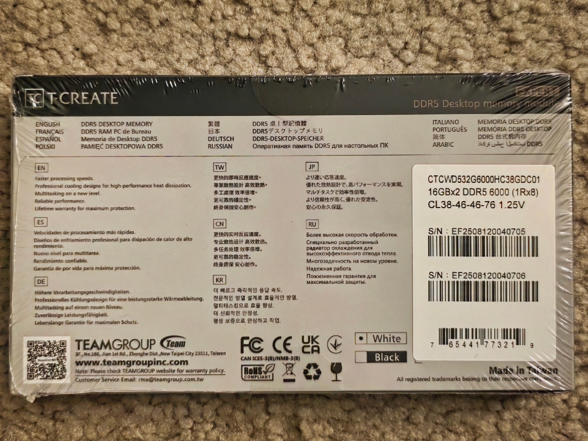 TEAMGROUP T-Create Expert 32GB (2 x 16GB) DDR5 6000MHz CL38-46-46-76 White Brand New Sealed