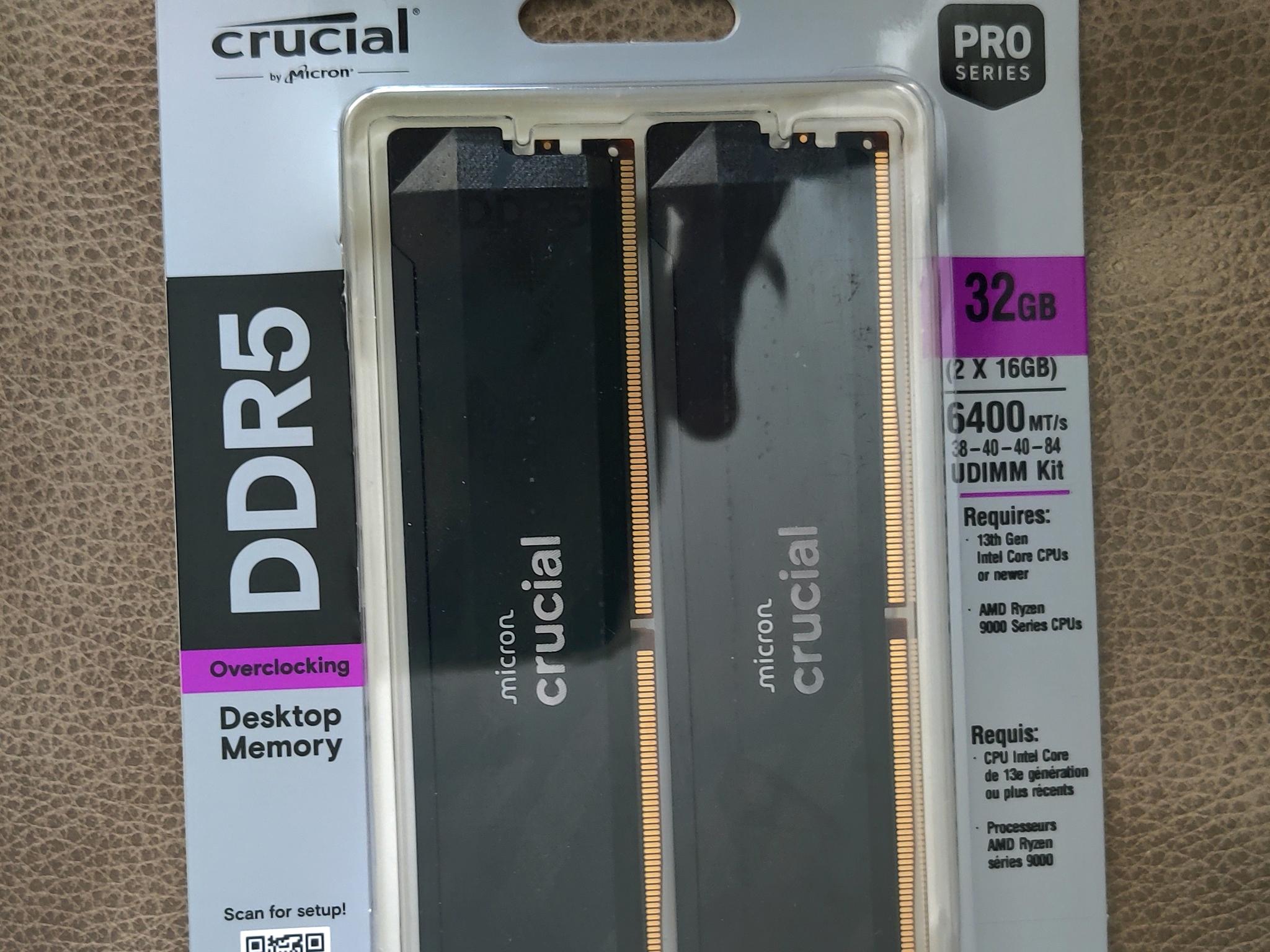 Crucial Pro DDR5-6400 CL38 32GB Kit (16GBx2) UDIMM: OC Gaming Memory Black