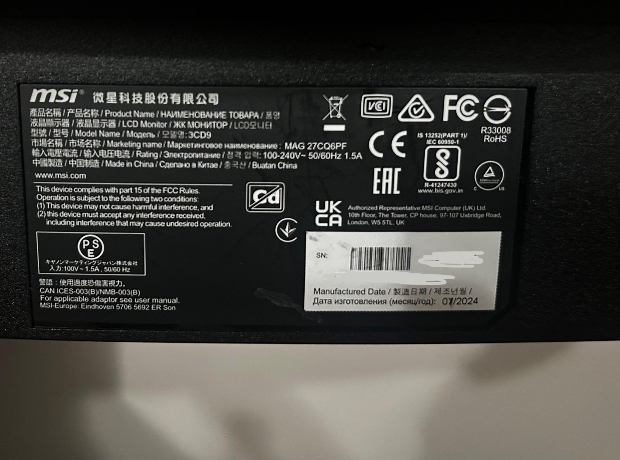 MSI 27" 2K WQHD (2560 x 1440) 180Hz Curved Screen Gaming Monitor (MAG 27CQ6PF)