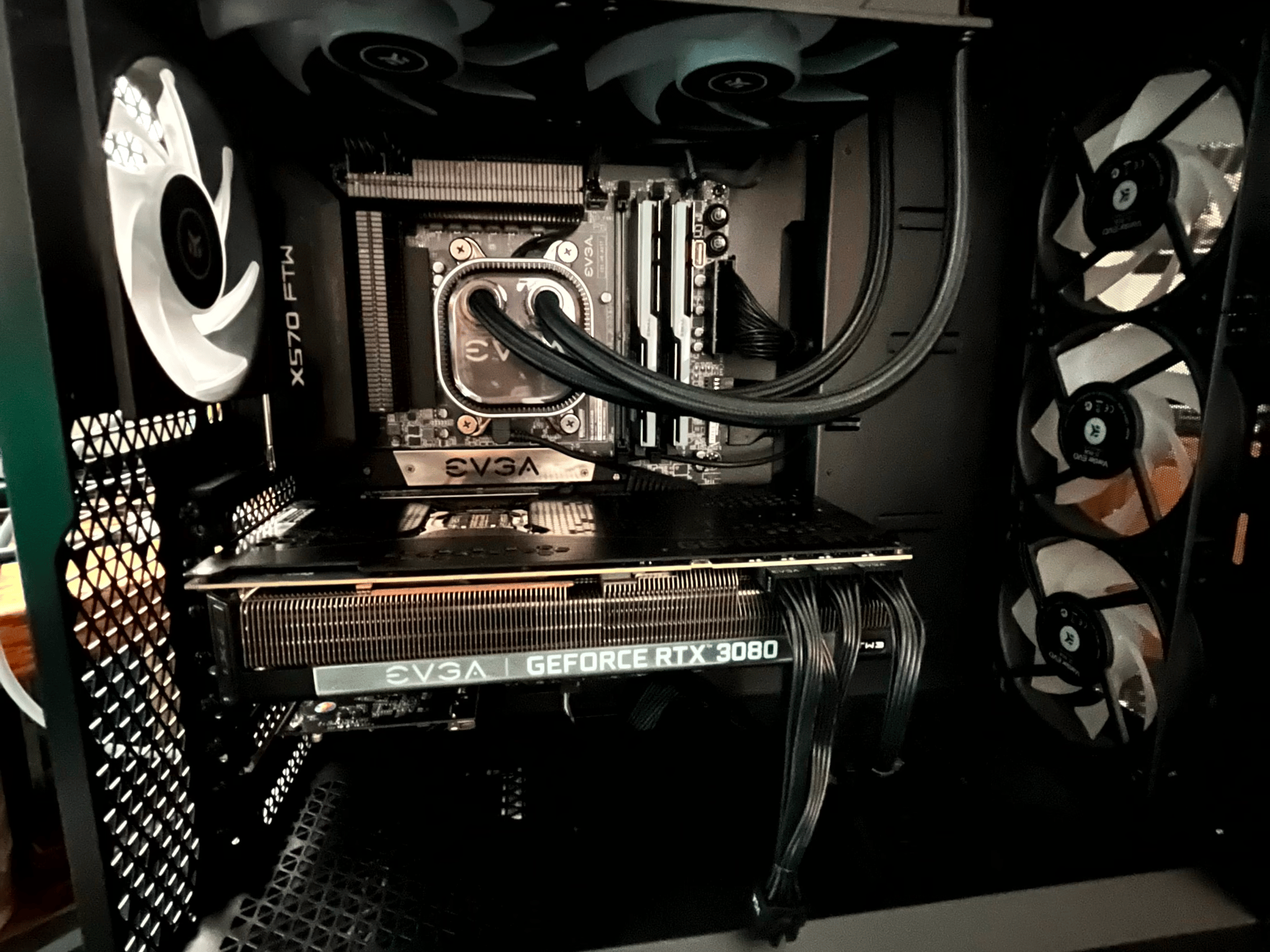 EVGA RTX 3080, Ryzen 7 5800X; 32G 3600Mhz RAM; EVGA AIO