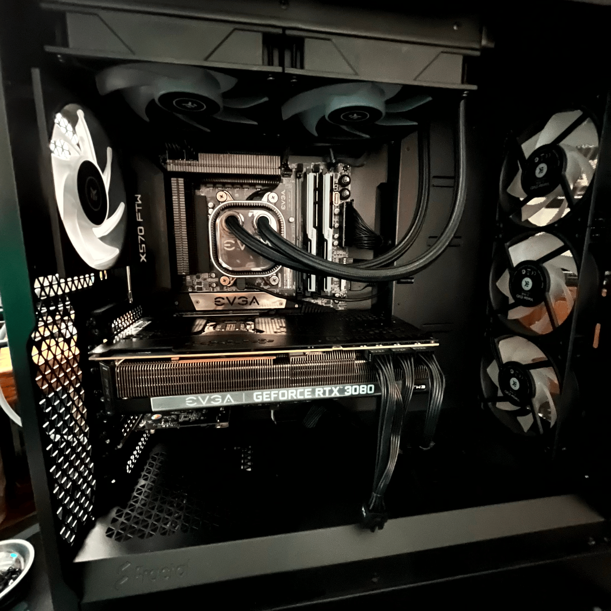 EVGA RTX 3080, Ryzen 7 5800X; 32G 3600Mhz RAM; EVGA AIO