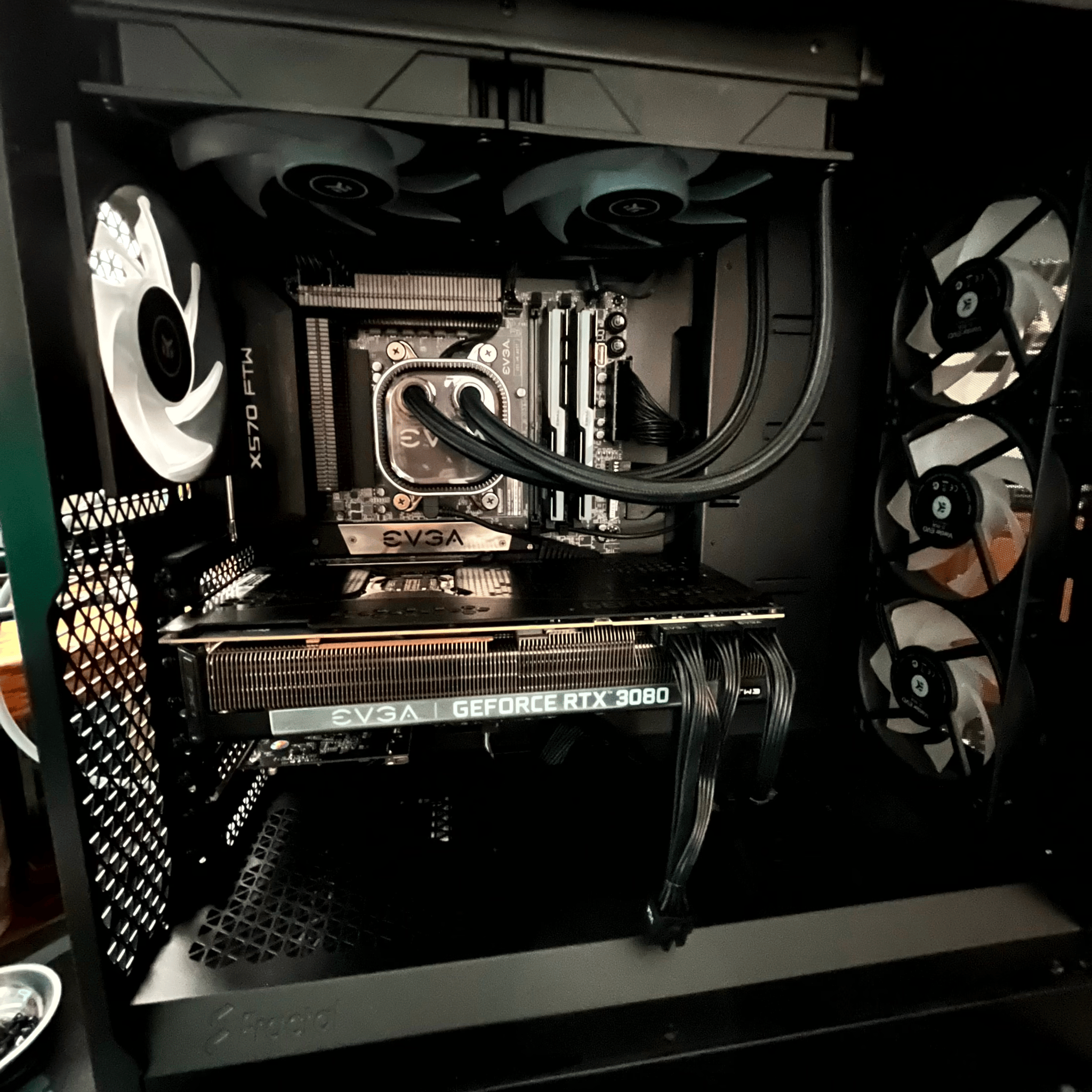 EVGA RTX 3080, Ryzen 7 5800X; 32G 3600Mhz RAM; EVGA AIO