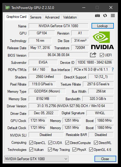 EVGA GeForce GTX 1080 FTW 3.0
