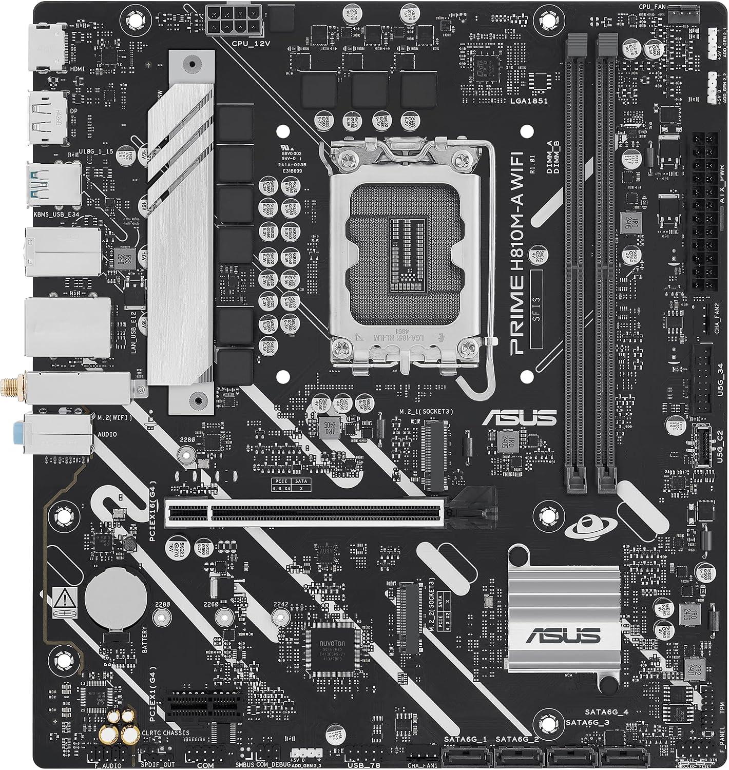 ASUS PRIME H810M-A WIFI Intel H810 LGA 1851 microATX DDR5 Desktop Motherboard