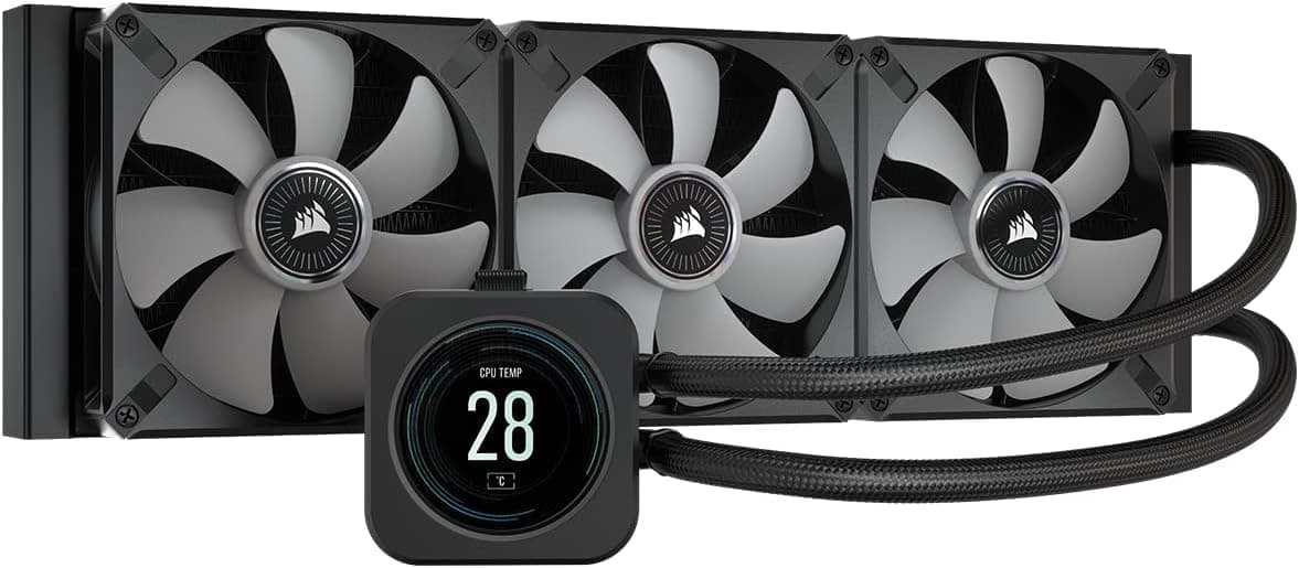 Corsair H150i Elite LCD AIO Liquid Cooler - LCD Screen - 360mm Black