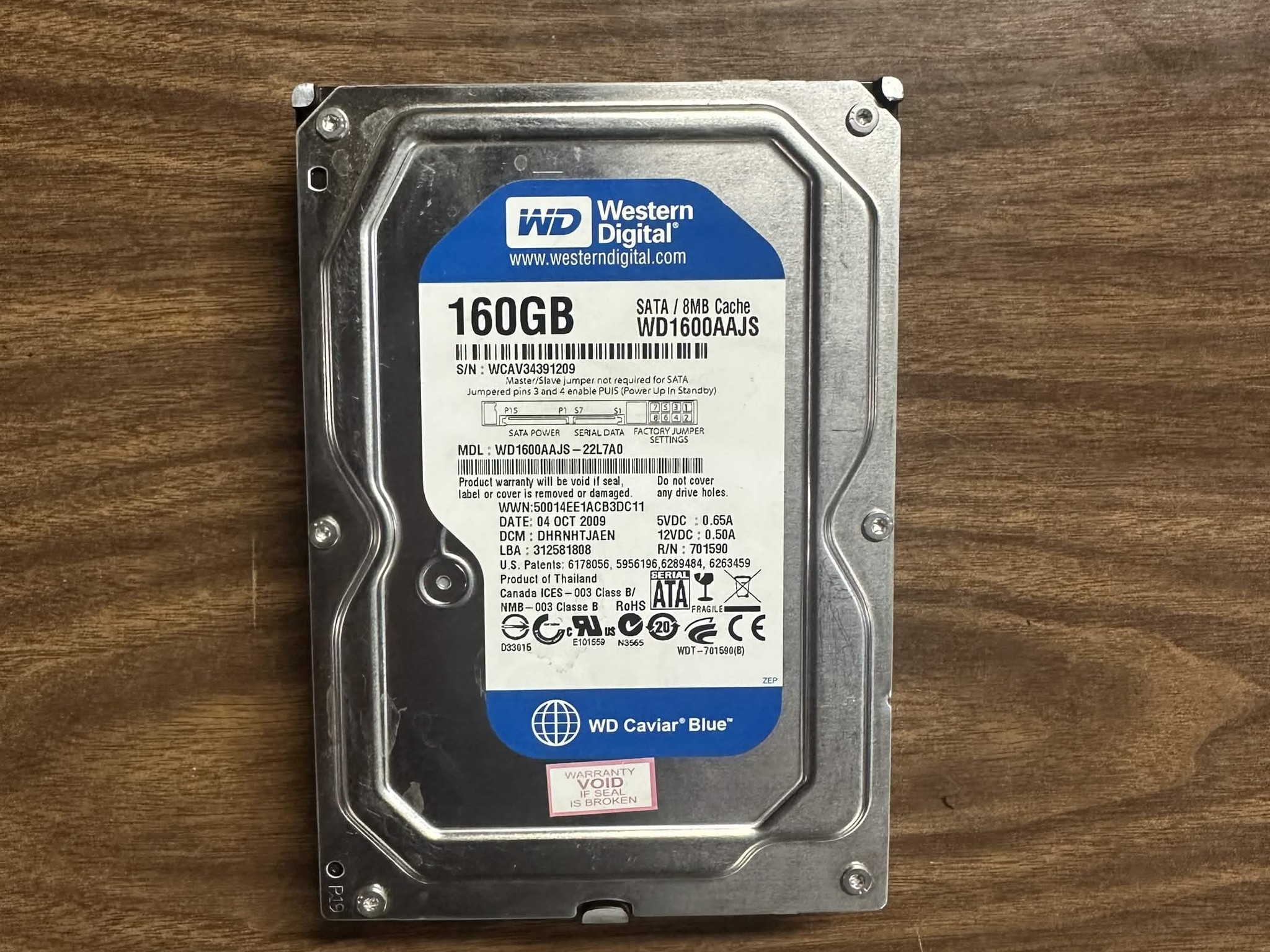 WD Blue 160GB 7200RPM 3.5in Sata Hard Drive WD1600AAJS