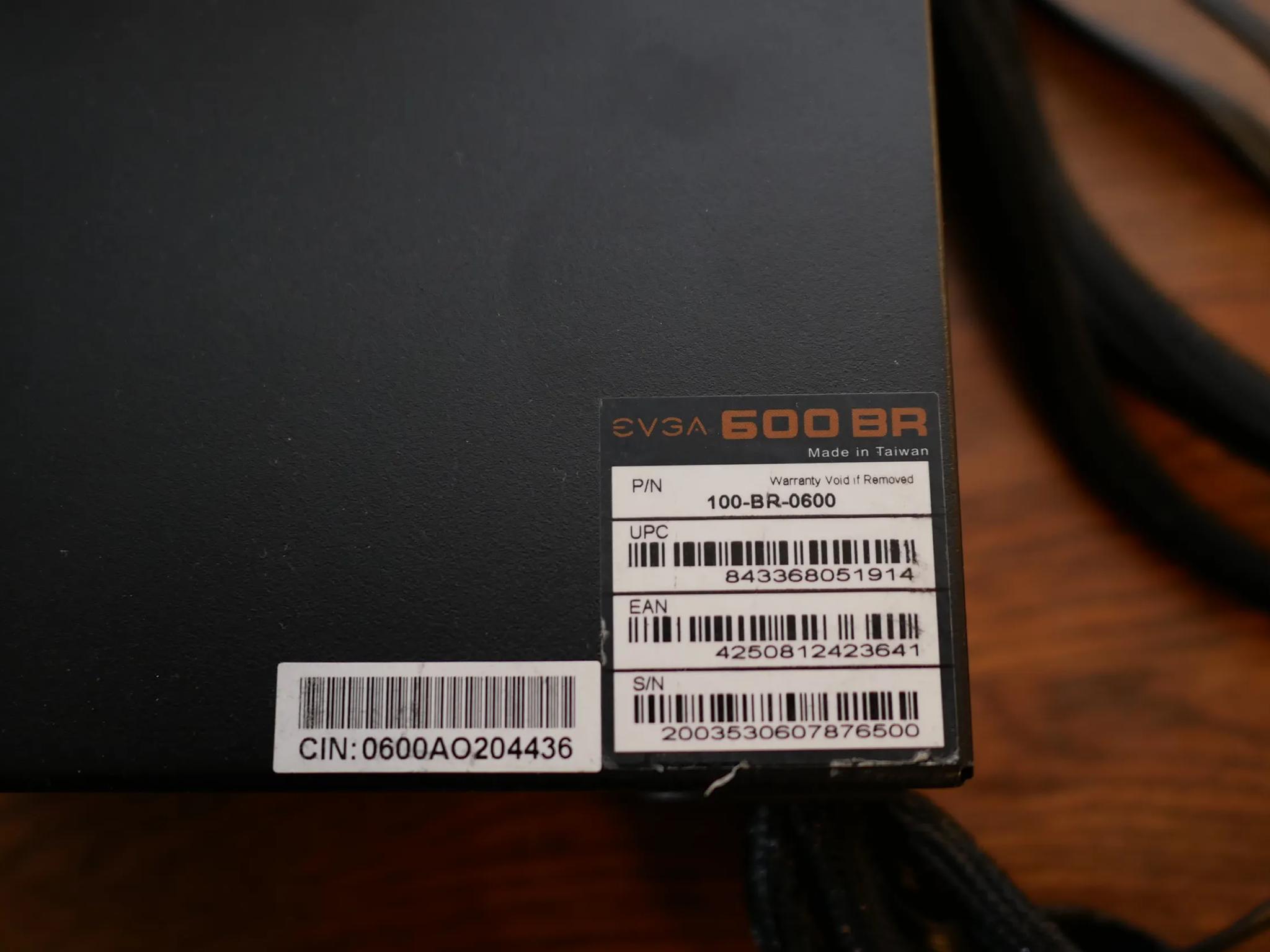 EVGA 600 BR, 80+ BRONZE 600W, Power Supply 100-BR-0600