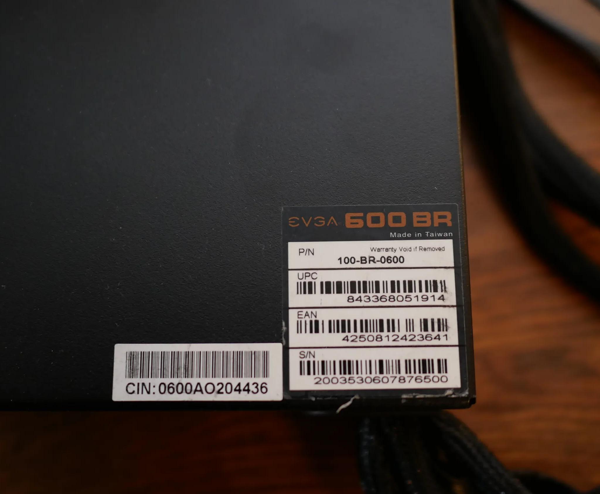 EVGA 600 BR, 80+ BRONZE 600W, Power Supply 100-BR-0600