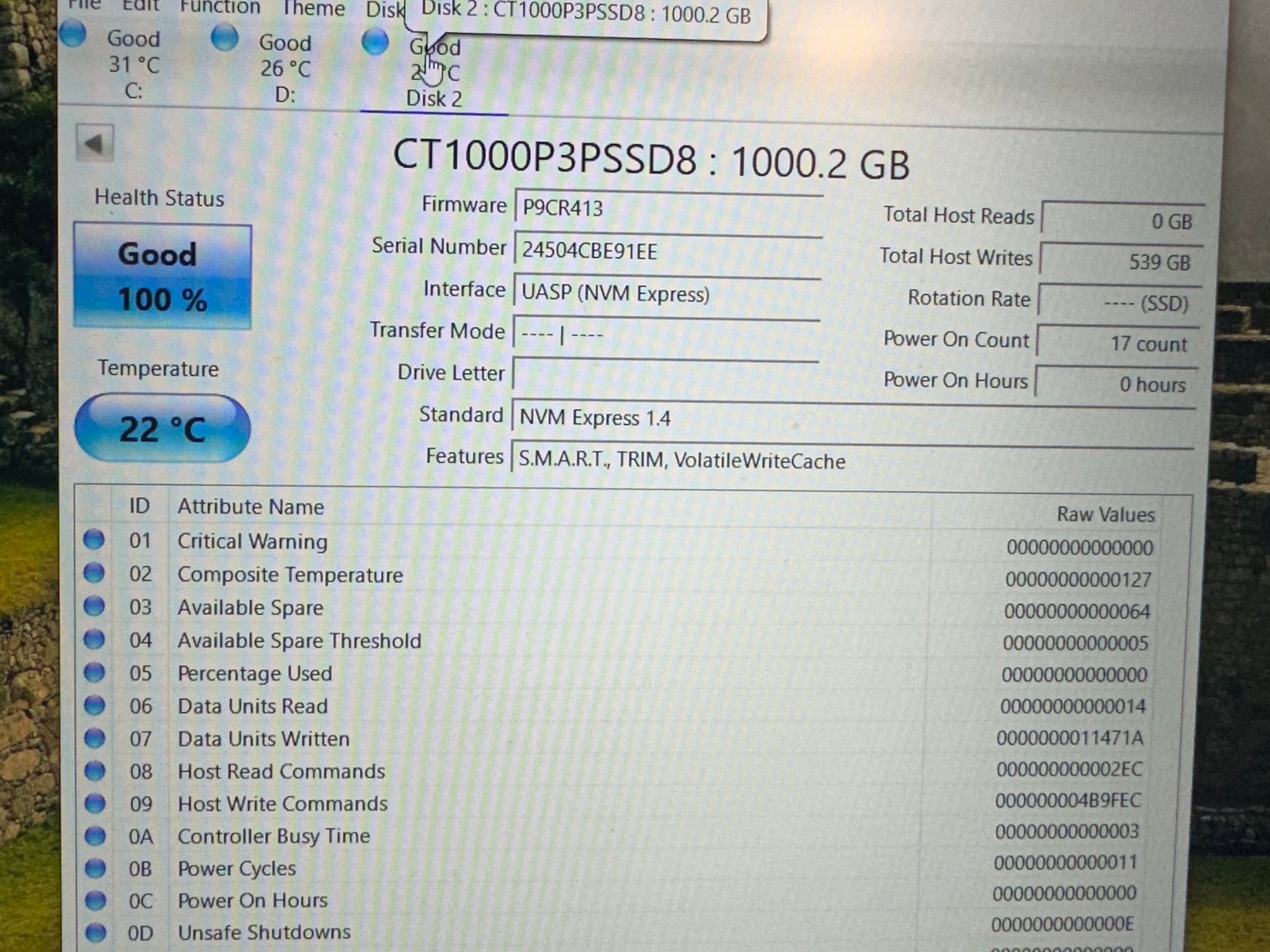 Crucial P3 Plus 1TB NVMe M.2 SSD - Tested 100% Health