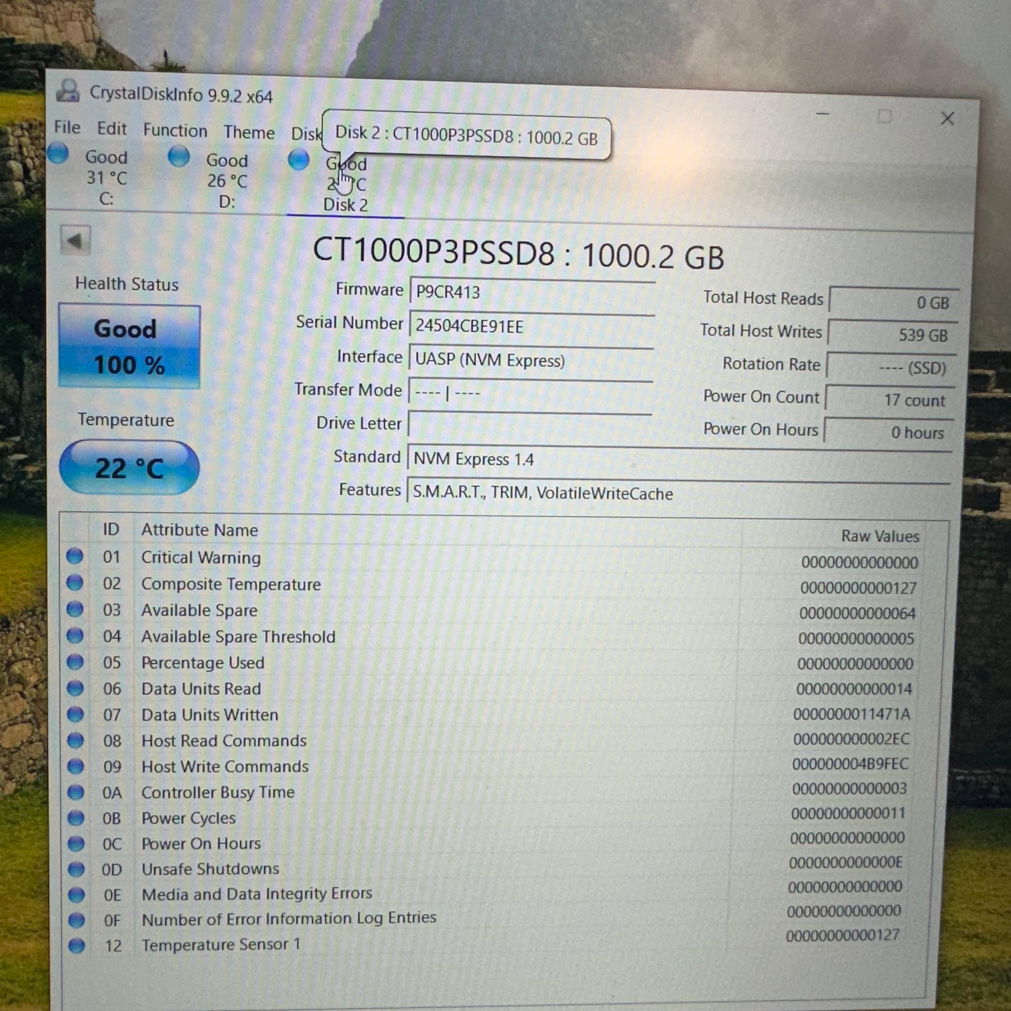 Crucial P3 Plus 1TB NVMe M.2 SSD - Tested 100% Health
