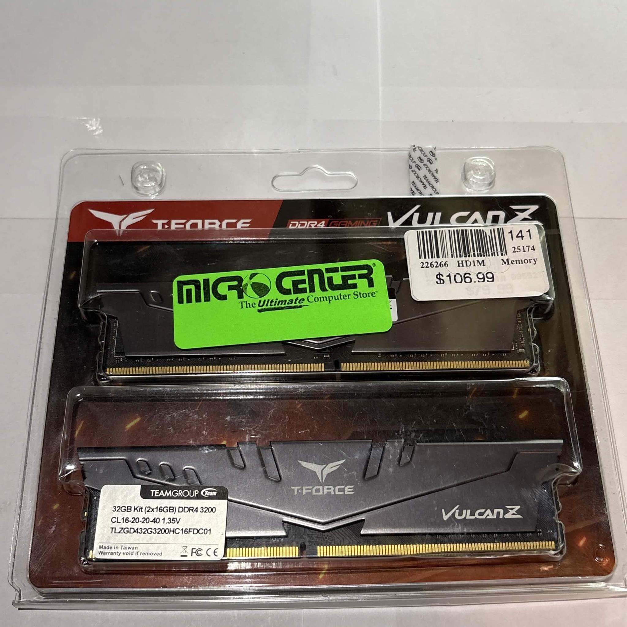 TeamGroup T-Force Vulcan Z 32GB (2x16GB) DDR4-3200 CL16 Memory Kit