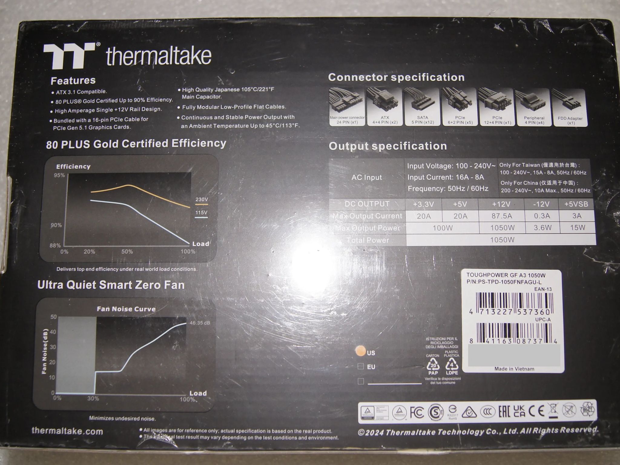 ThermalTake Toughpower GF A3 Gold 1050W - TT Premium Edition Power Supply - 1050W