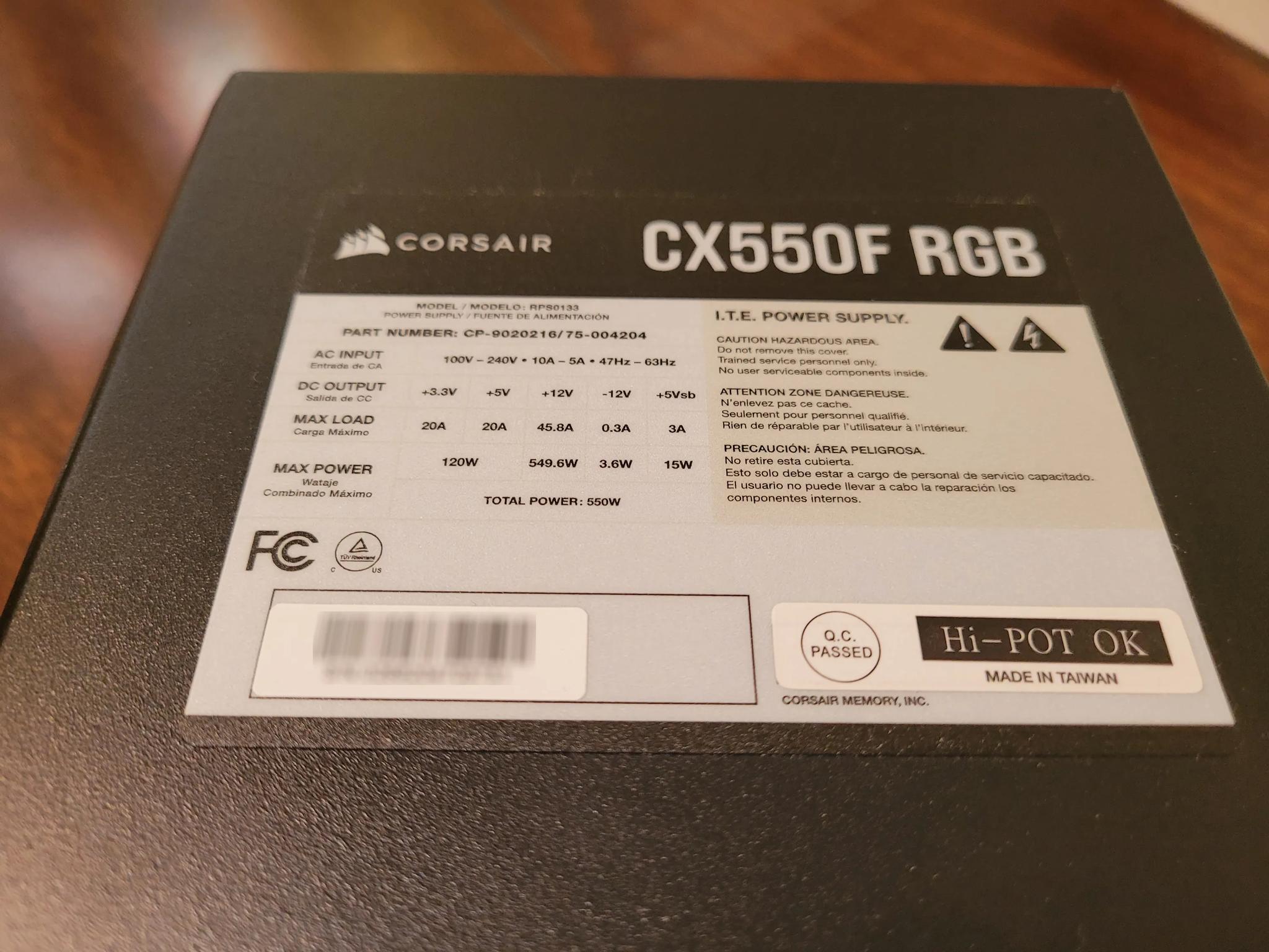 Corsair CX550F 550W 80+ Bronze Certified Fully Modular ATX RGB Series Power Supply (Black)