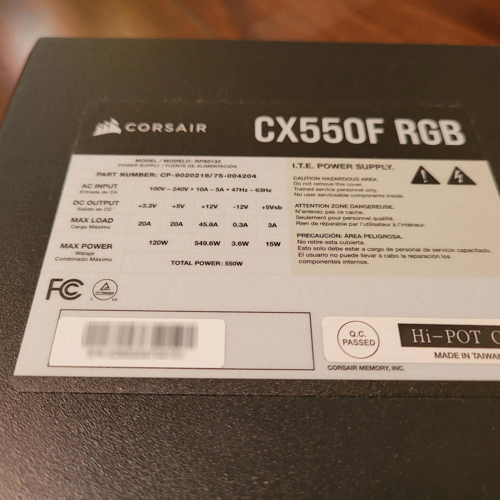 Corsair CX550F 550W 80+ Bronze Certified Fully Modular ATX RGB Series Power Supply (Black)