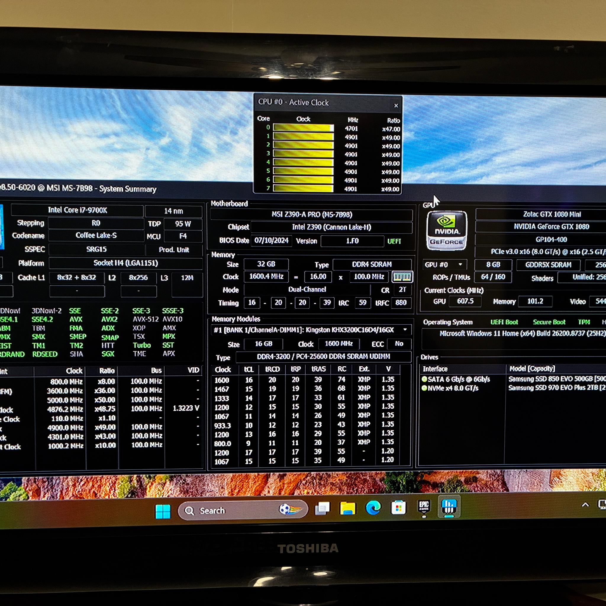 GTX 1080 | Intel I7 9700k | 32gb DDR4 3200 | 2.5 TB SSD