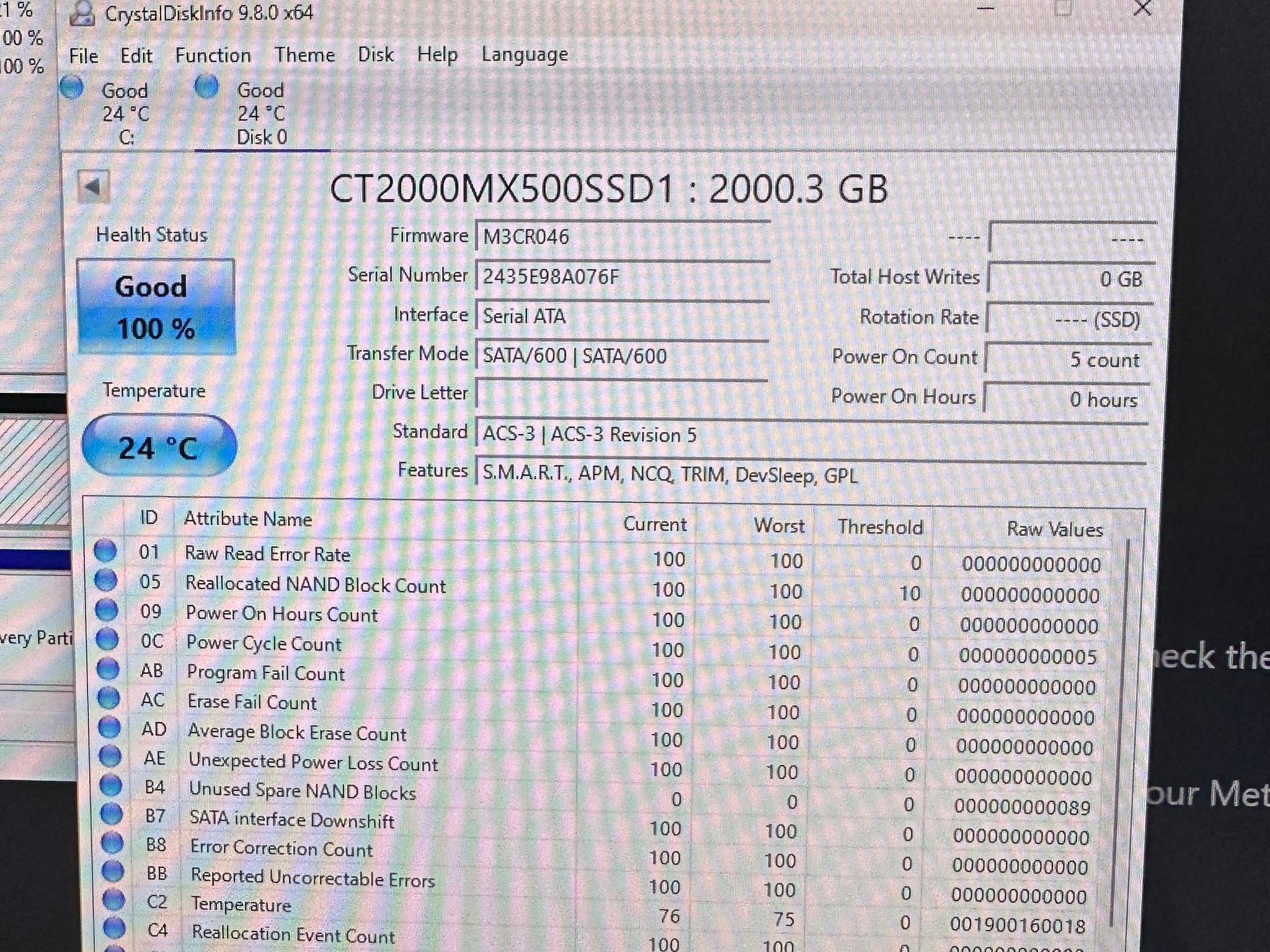 Crucial MX500 2TB SATA 2.5" SSD - Tested 100% Health