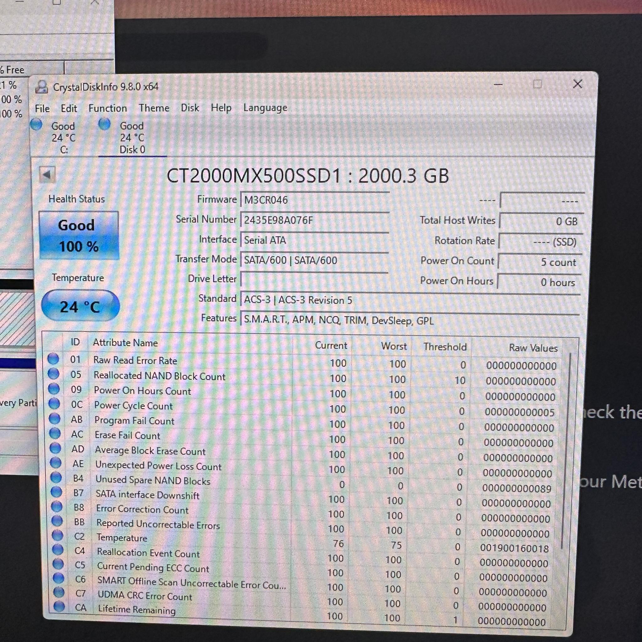 Crucial MX500 2TB SATA 2.5" SSD - Tested 100% Health