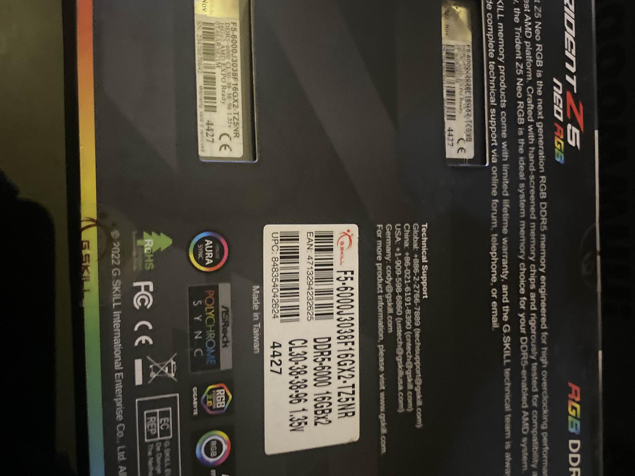 DDR5 64GB 6000MTS NEO G.SKILL TRIDENT Z5 RGB (4x16)