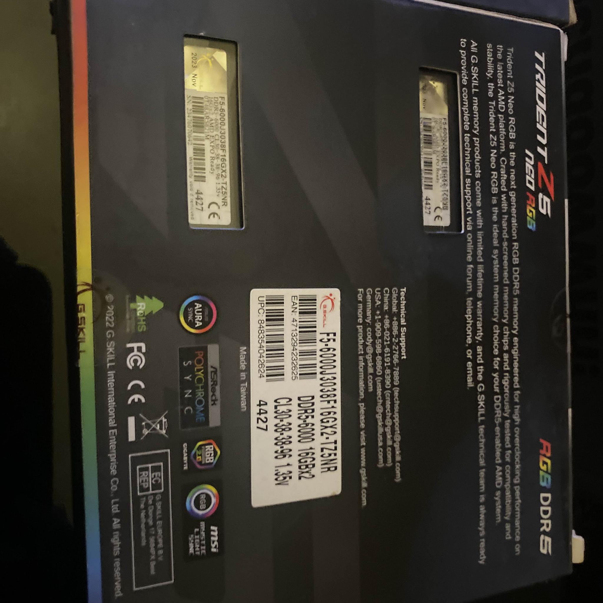 DDR5 64GB 6000MTS NEO G.SKILL TRIDENT Z5 RGB (4x16)
