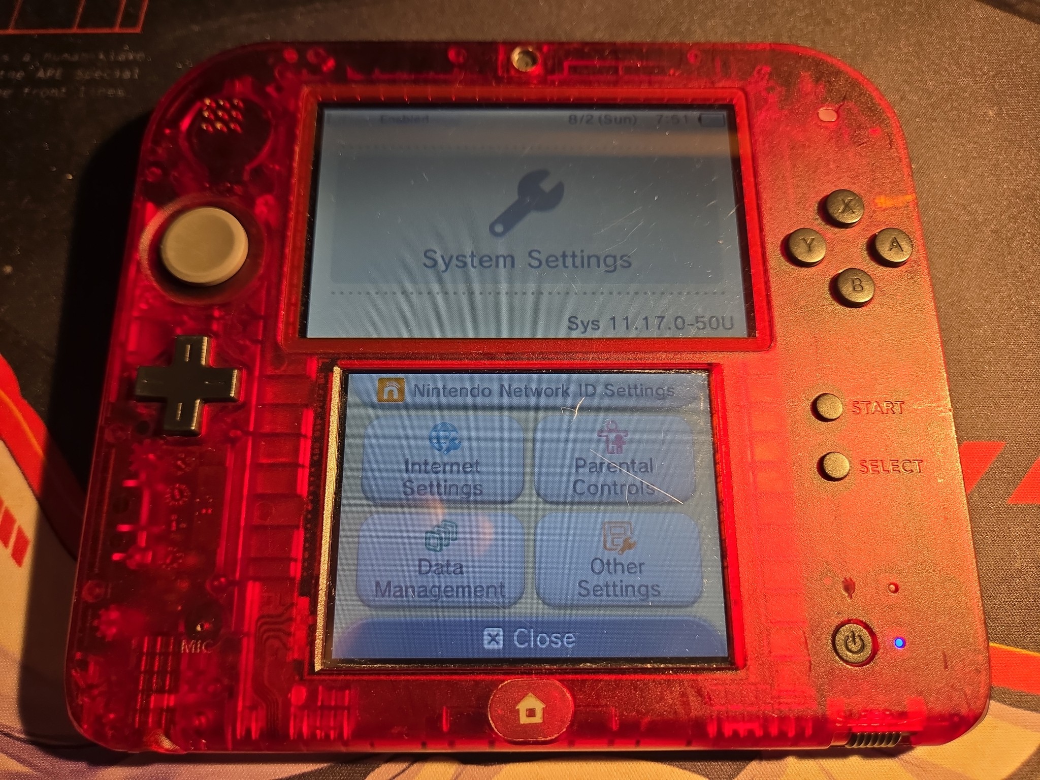 CUSTOM USED Nintendo 2DS Crystal Red/Black Handheld Console with Multiple Games