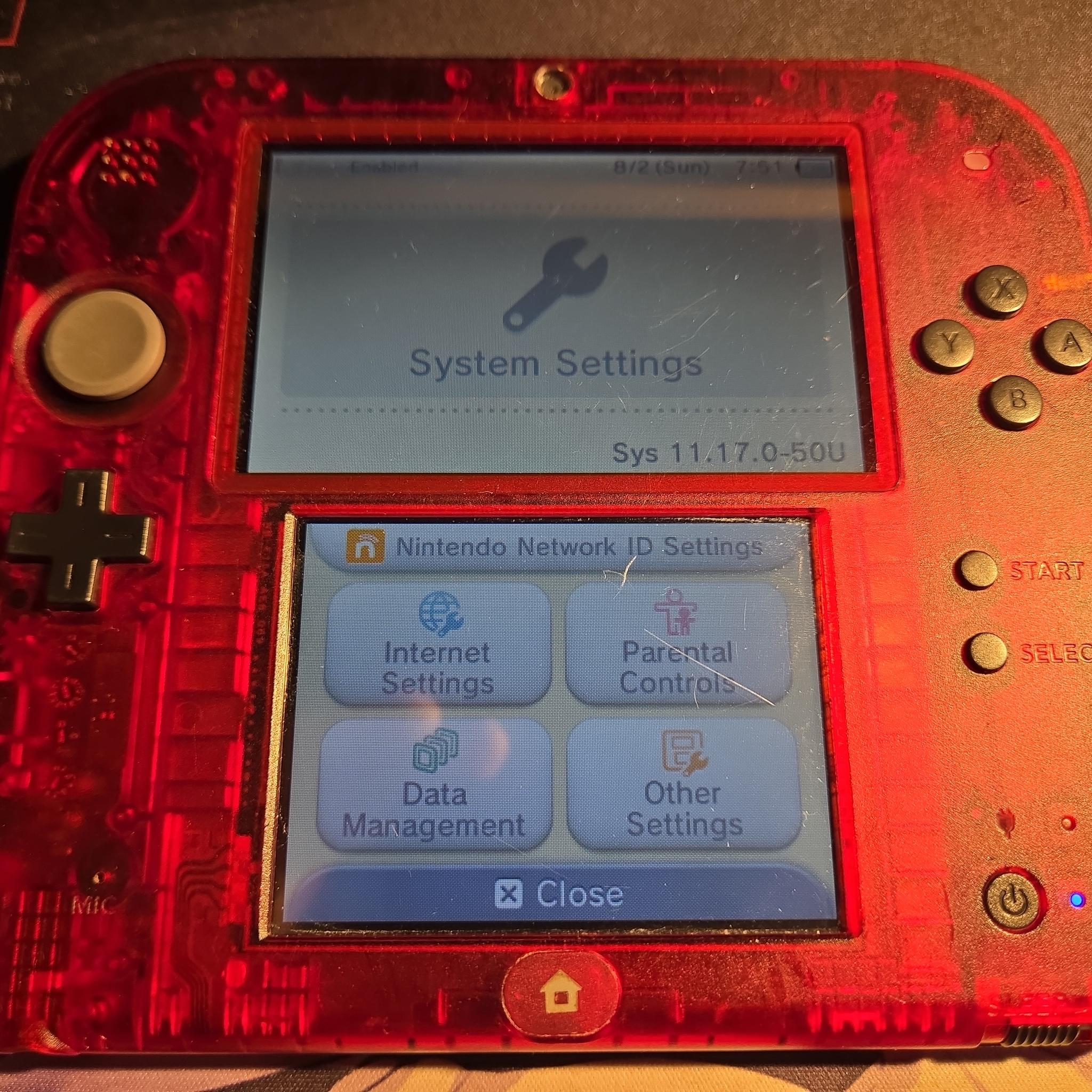 CUSTOM USED Nintendo 2DS Crystal Red/Black Handheld Console with Multiple Games