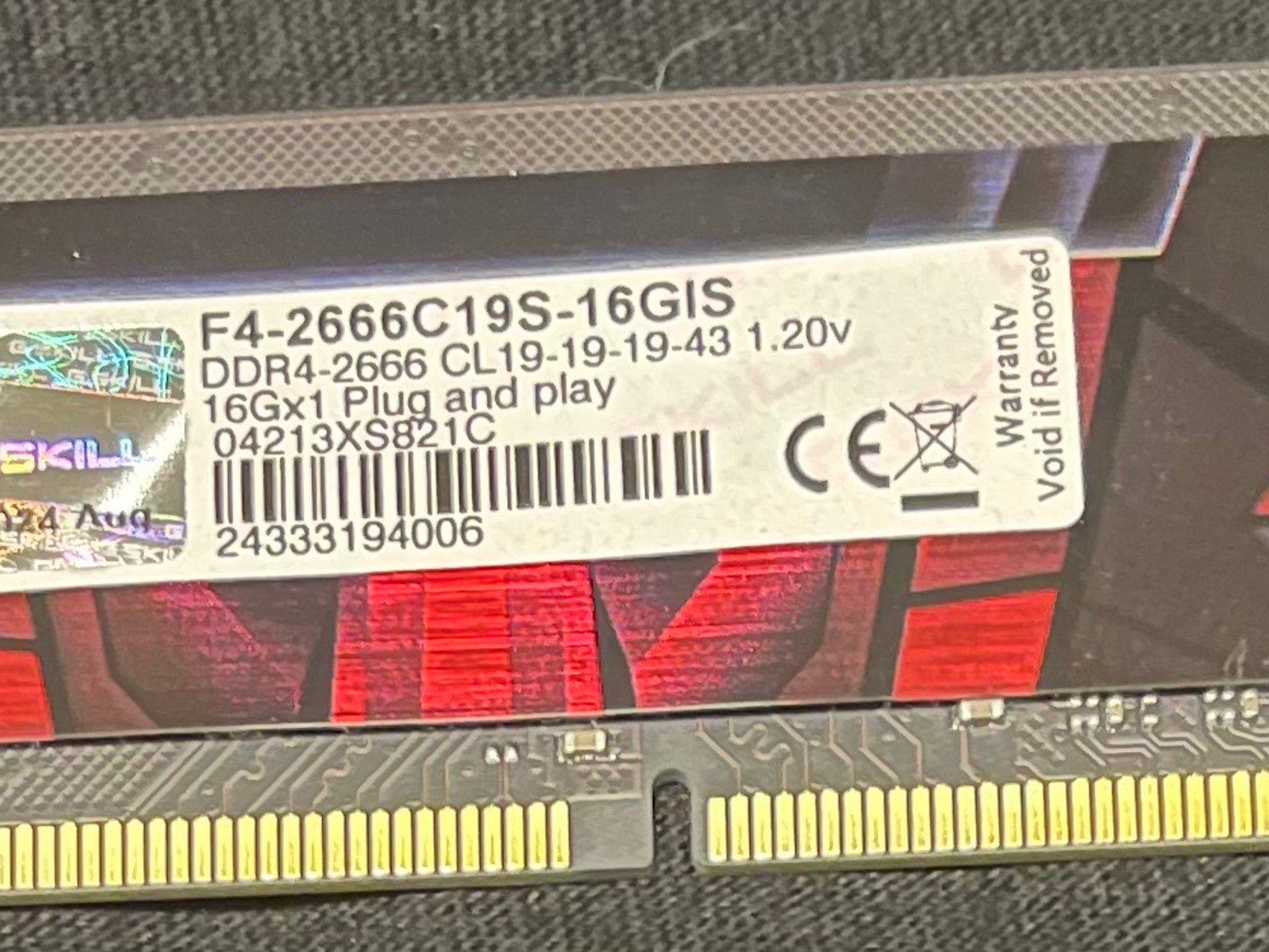 G.Skill Aegis 16GB DDR4‑2666 (1×16GB) — Tested, Working